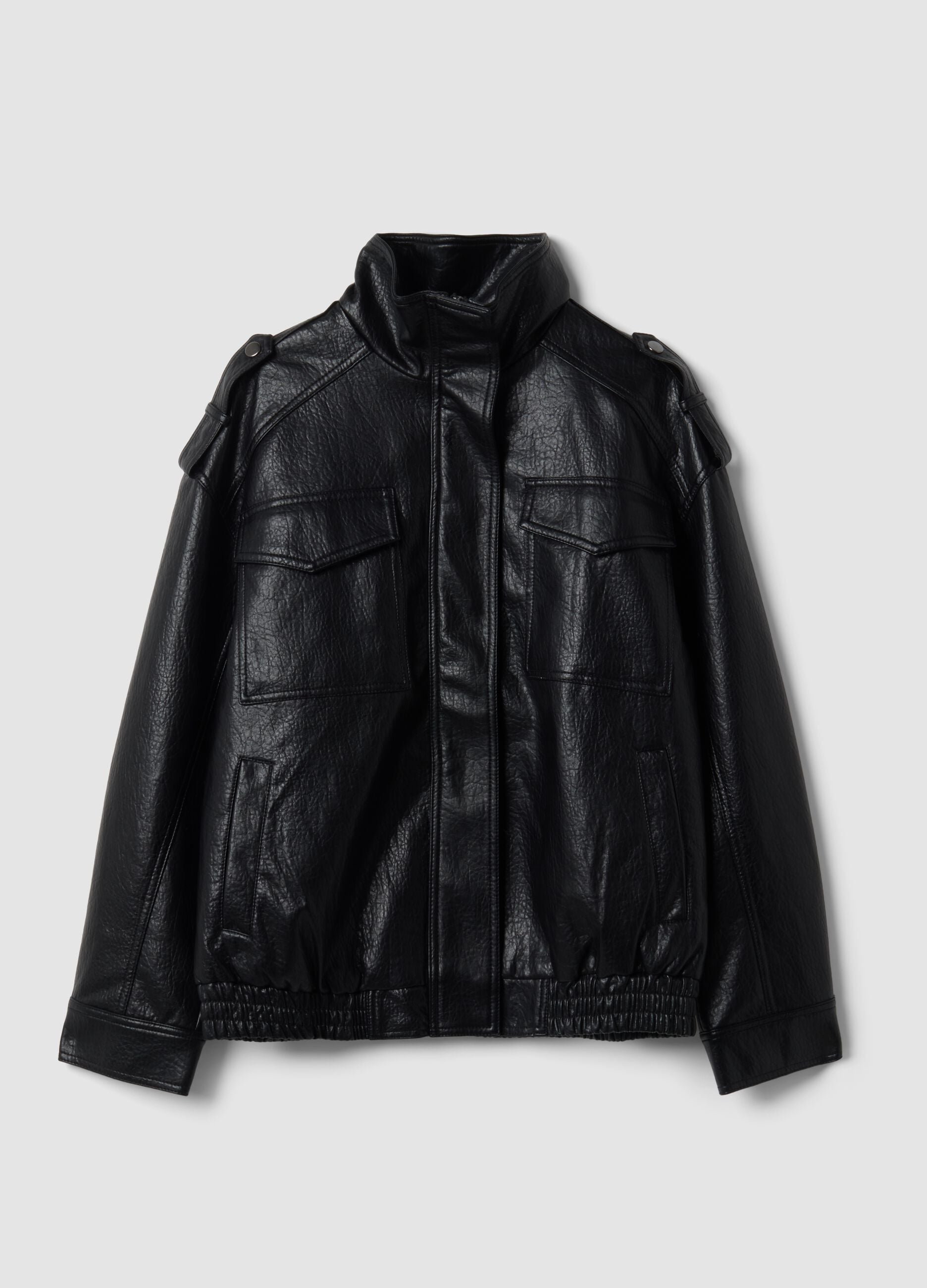 Black viscose-blend jacket with zip