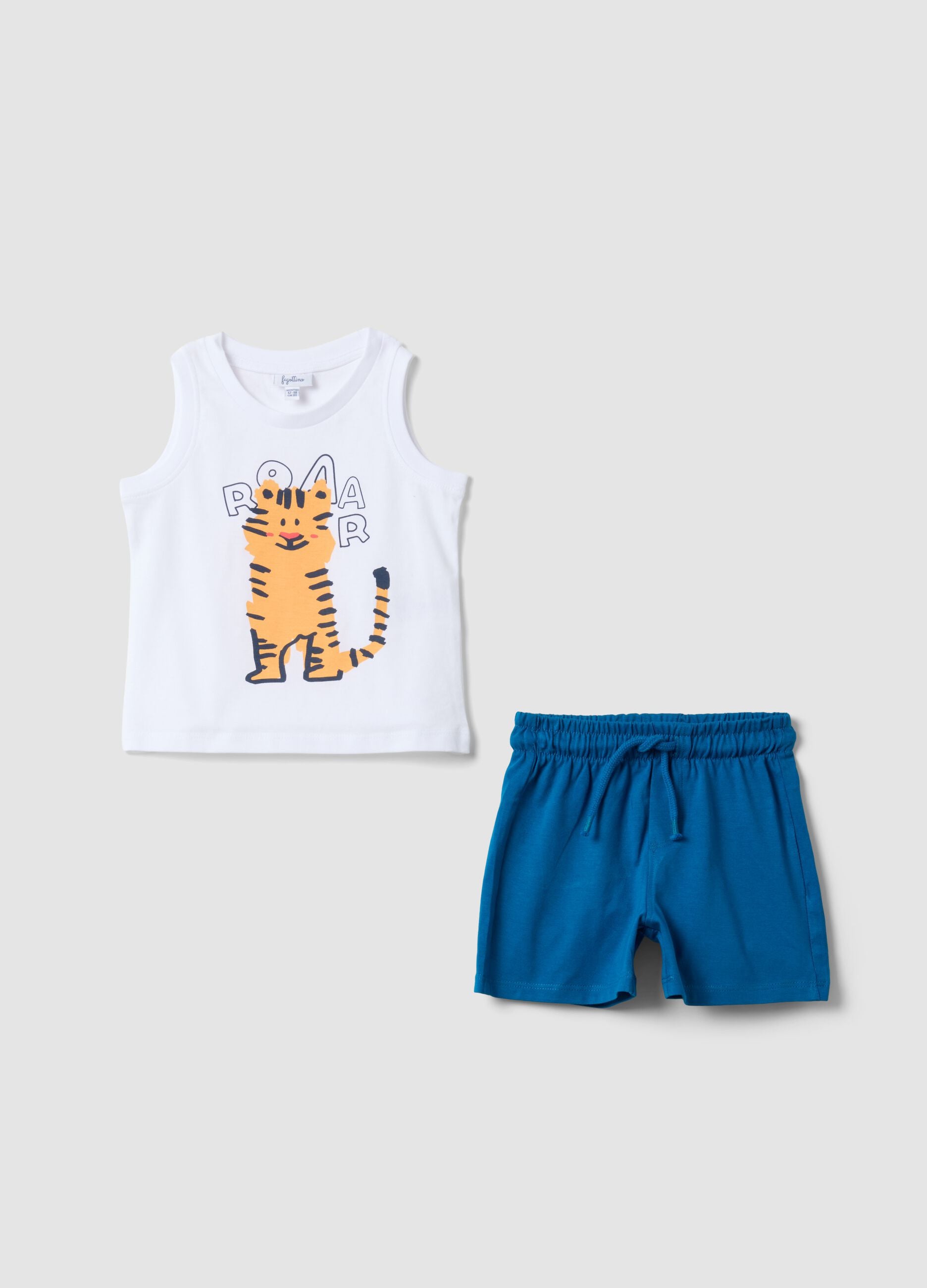 White and blue pure cotton set with vest top and shorts
