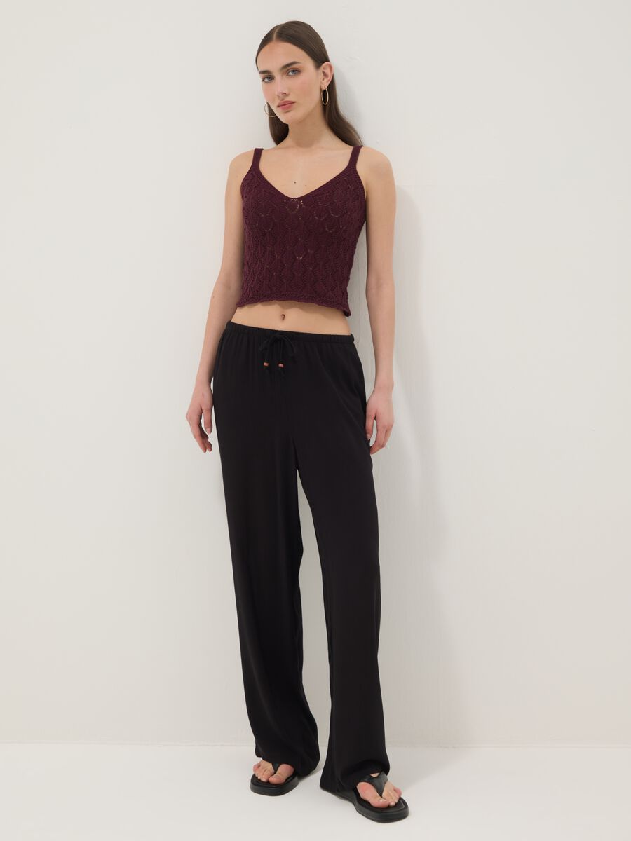 Red pure cotton crochet gilet, regular fit_2