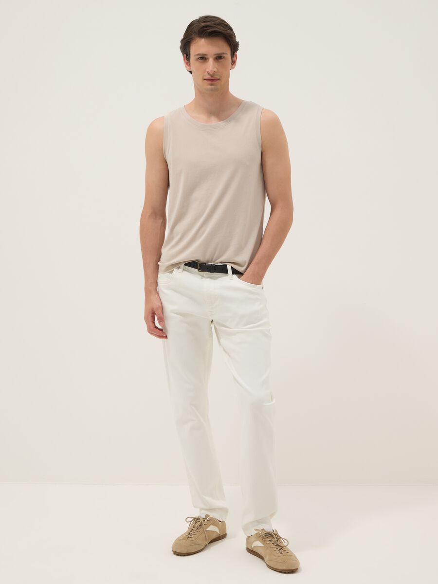 Beige crew-neck vest top in pure cotton, regular fit_2
