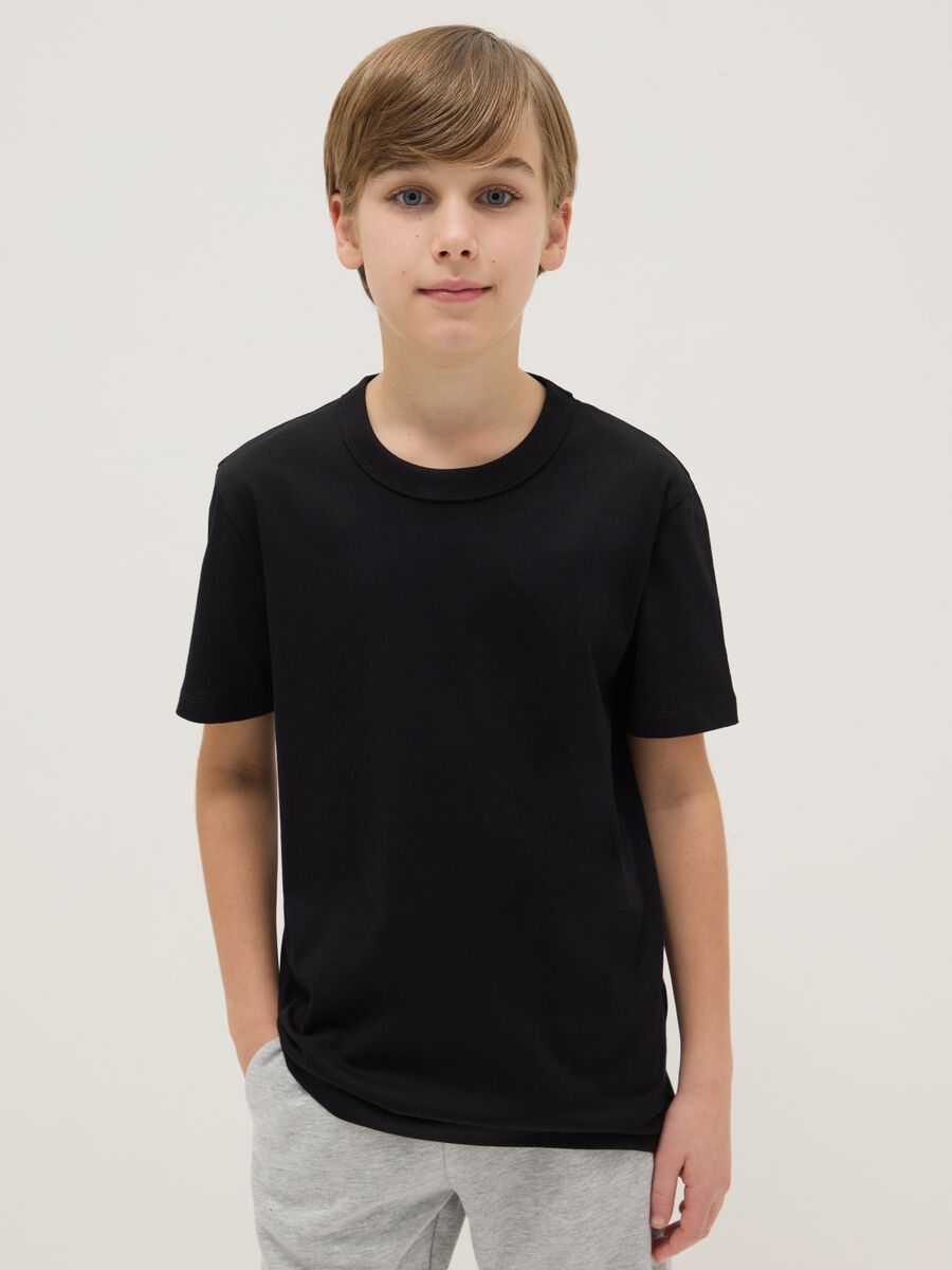 T-shirt girocollo nera da ragazzo in puro cotone over fit_0