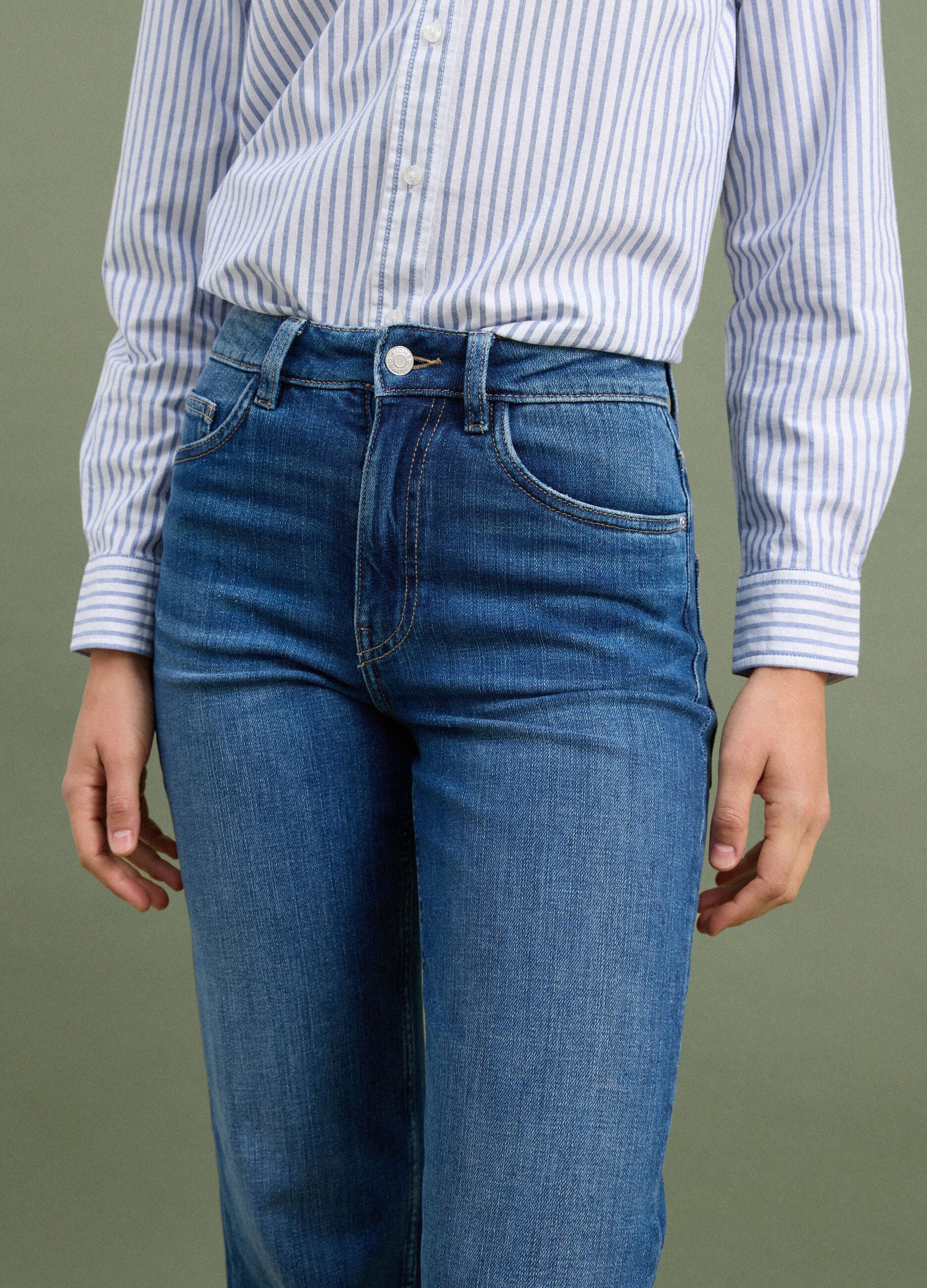 Blue wide-leg stretch cotton jeans