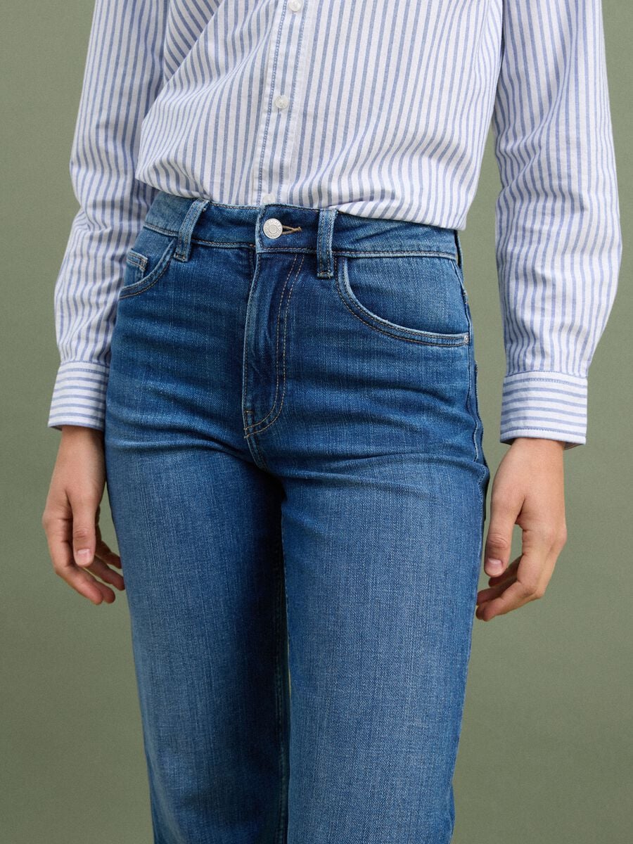 Blue wide-leg stretch cotton jeans_3