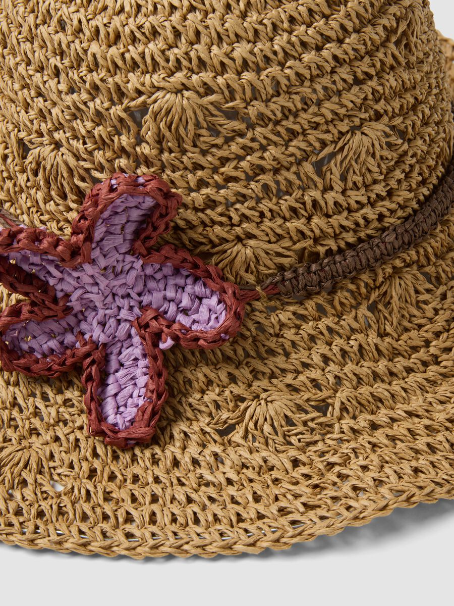Cappello in puro tessuto carta beige con ricamo stella marina_1