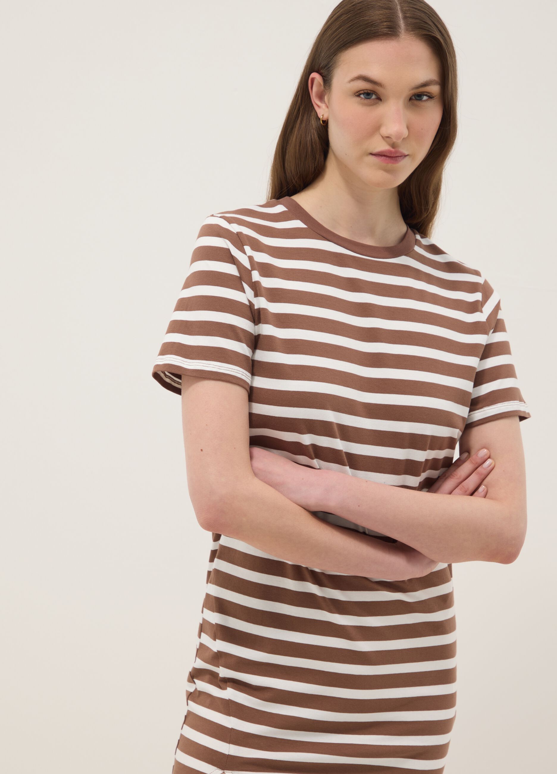 Brown striped stretch-cotton midi dress