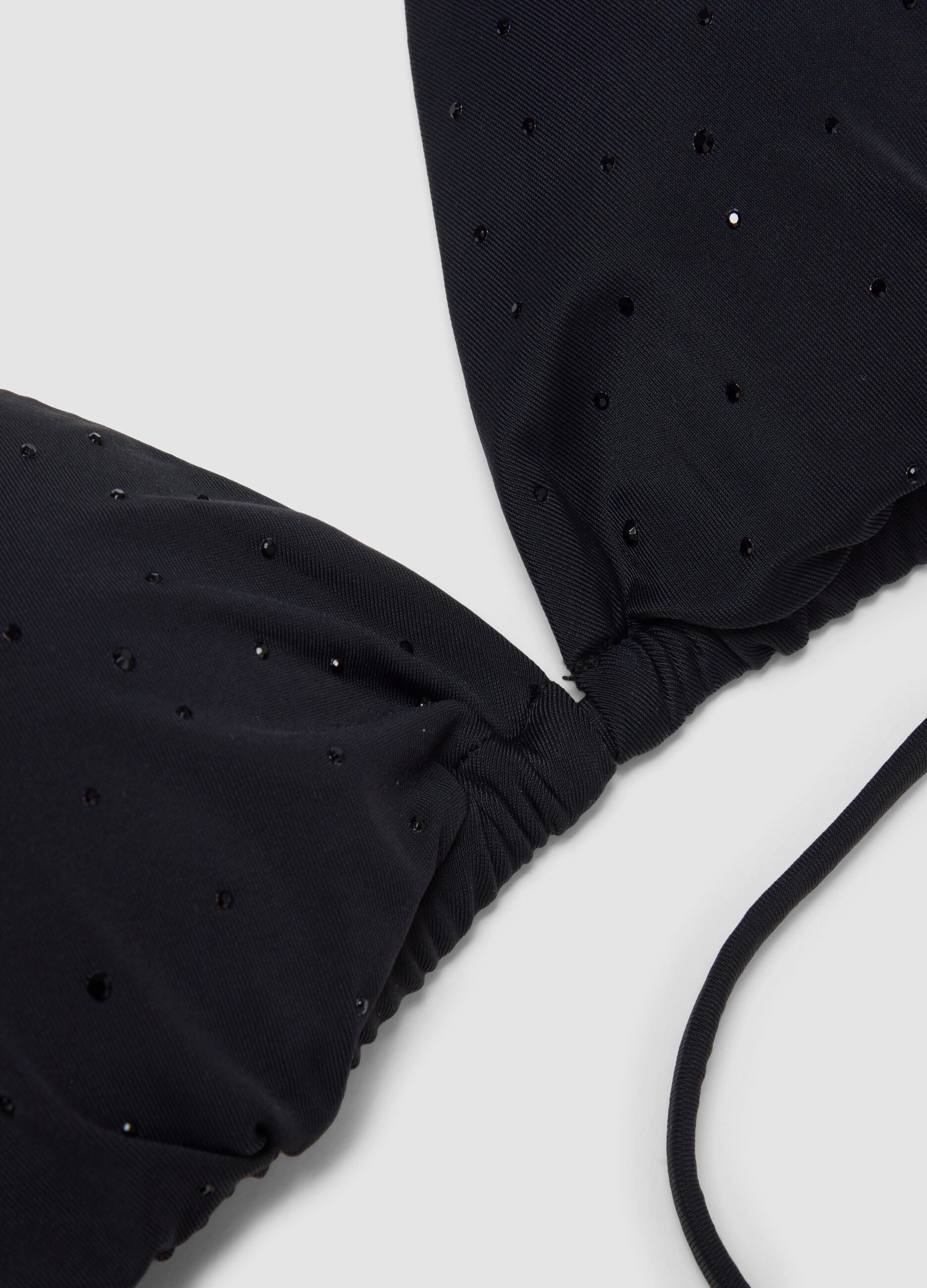 Black stretchy triangle bikini top with sparkling details