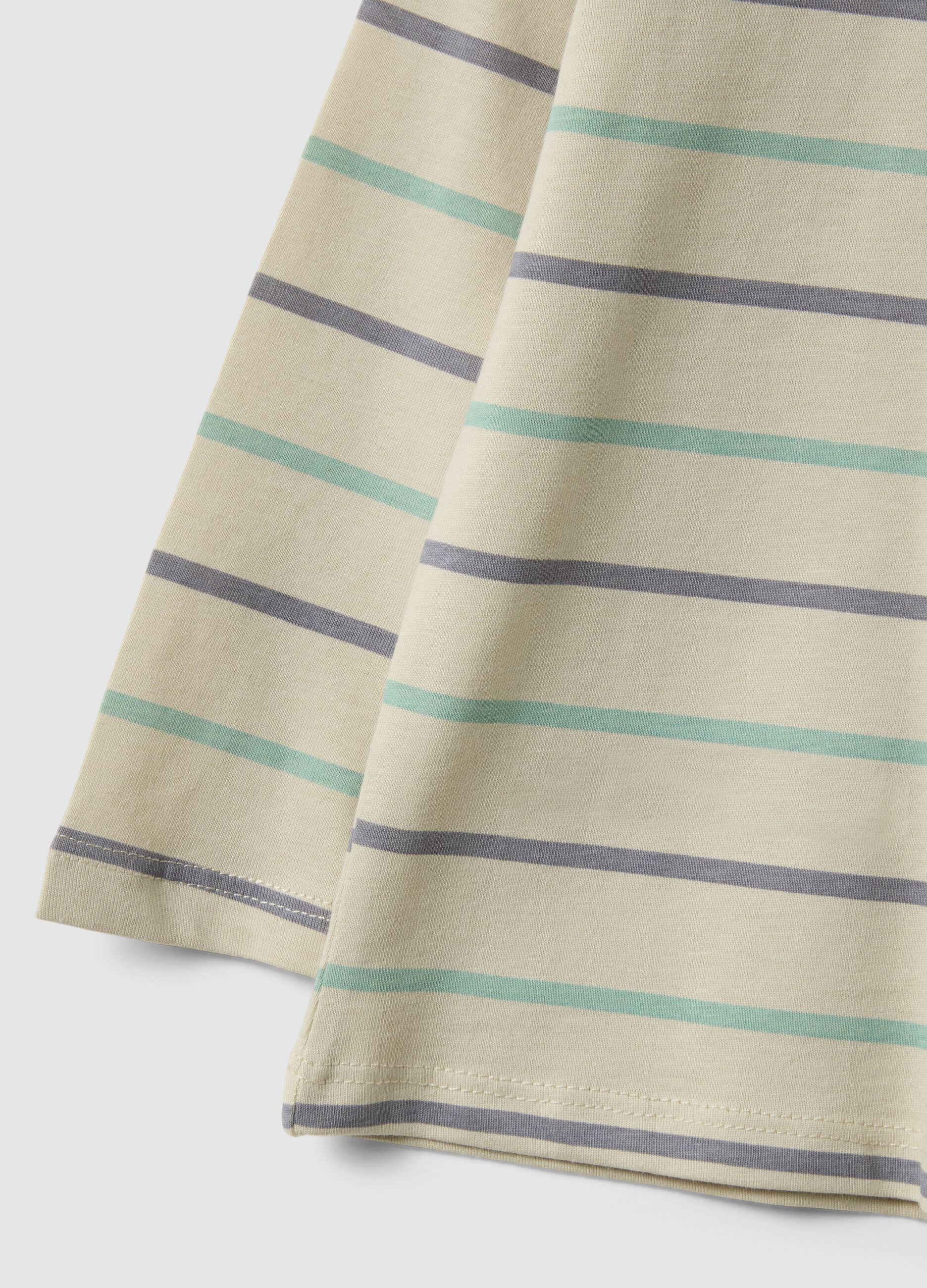 Long-sleeve pure cotton T-shirt with multicolour stripes