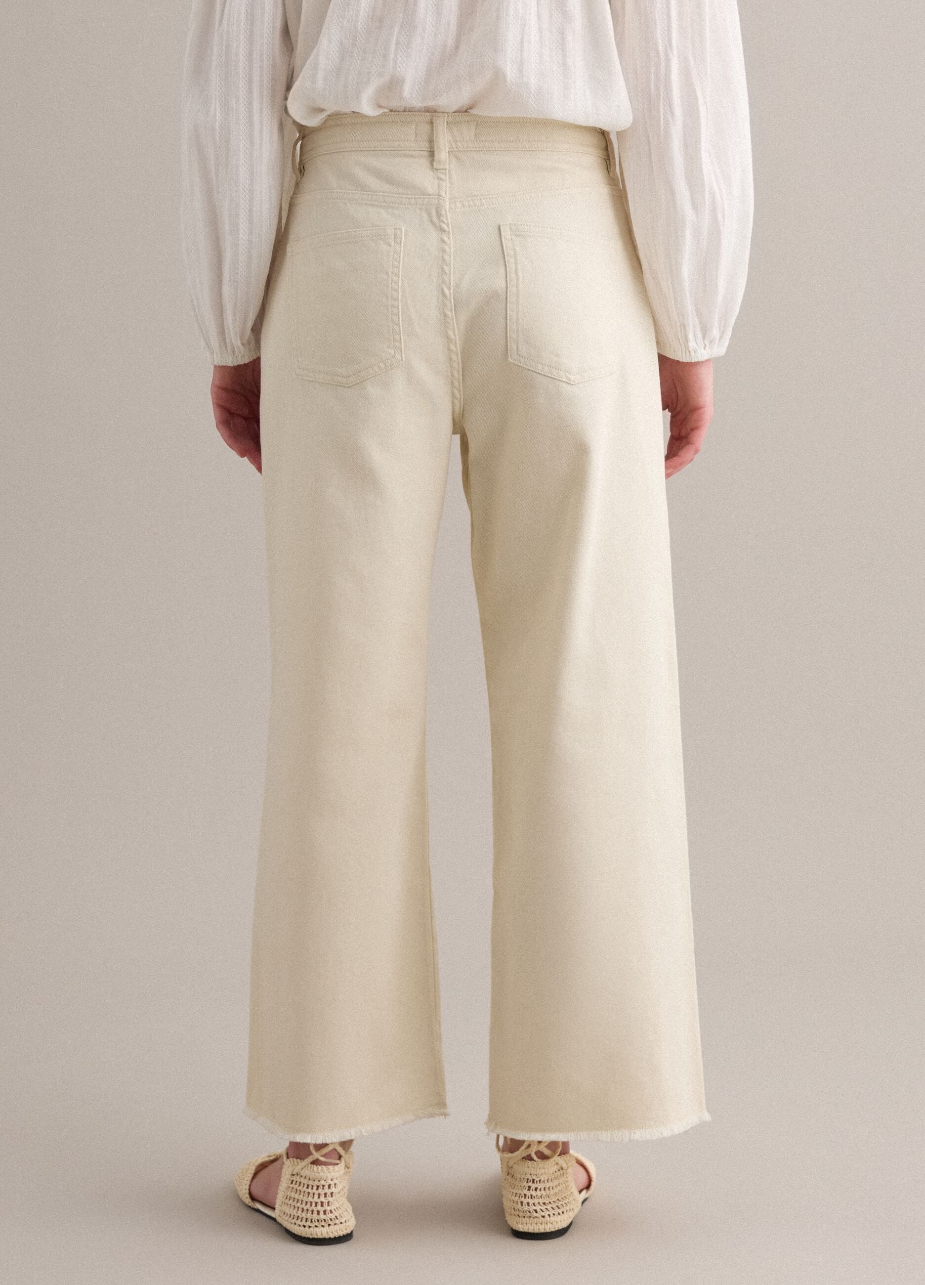White pure cotton straight-fit trousers with drawstring