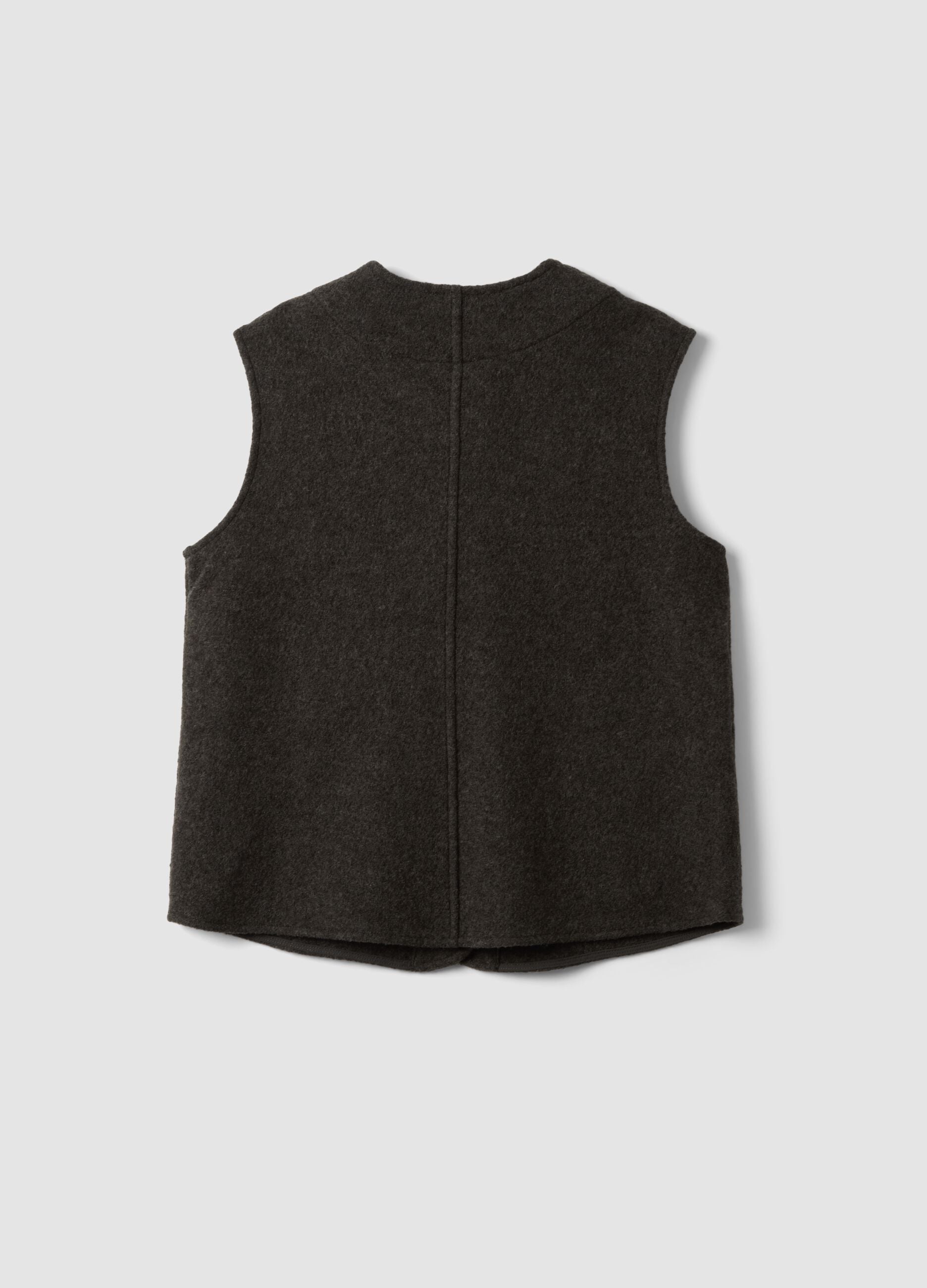 Black pure wool crew-neck gilet with relaxed fit