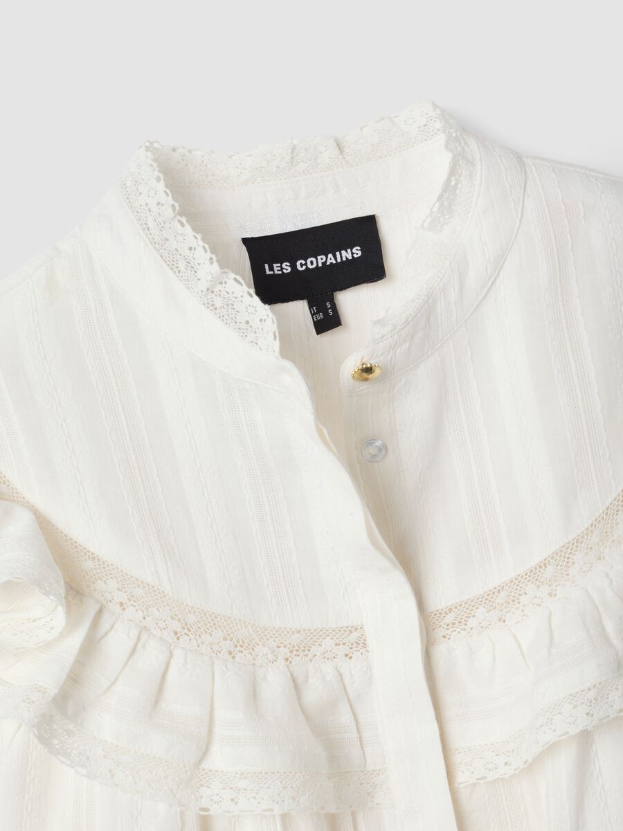 White pure cotton shirt with Mandarin collar and ruffles_1