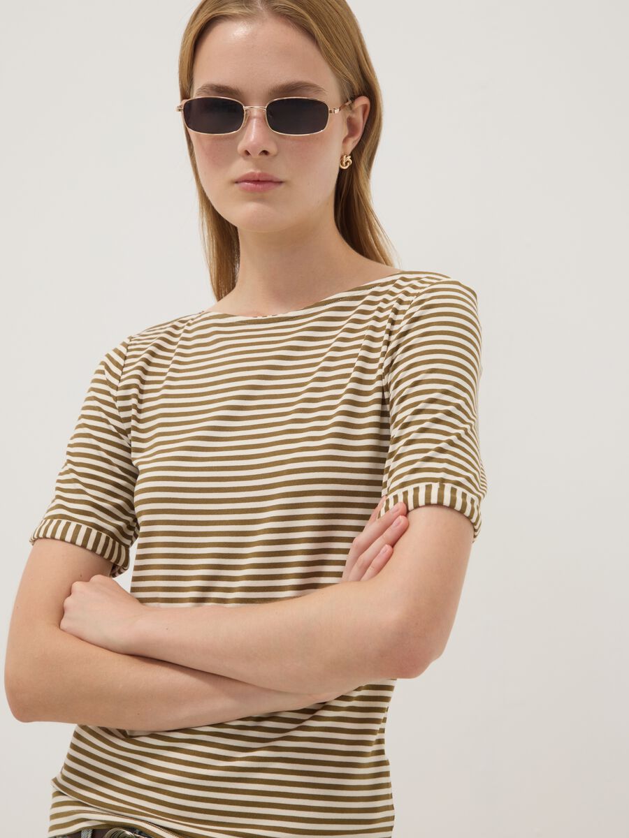 White striped stretch viscose T-shirt_2