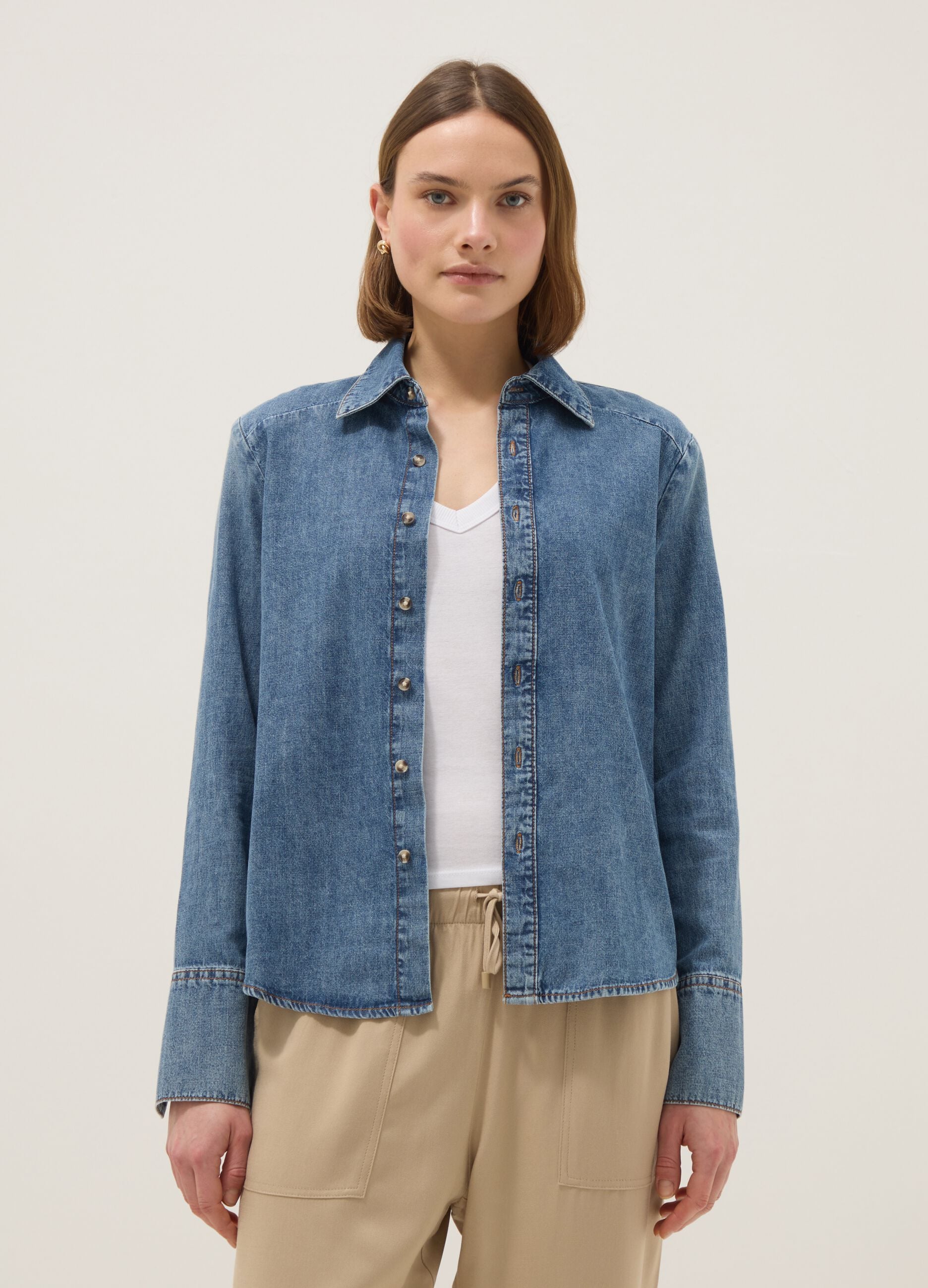 Blue Denim Long Sleeve Shirt in Pure Cotton Regular Fit