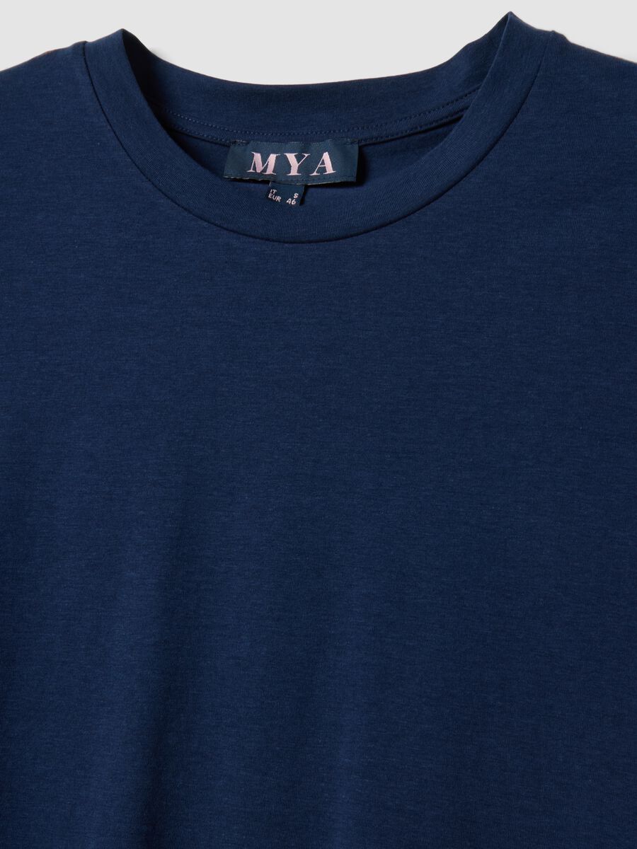 Blue short-sleeved T-shirt in stretch cotton and modal_5