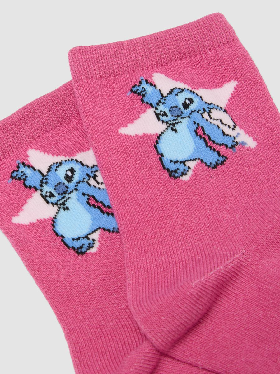 Bipack di calze midi rosa in cotone organico elasticizzato con stampa Lilo & Stitch_1