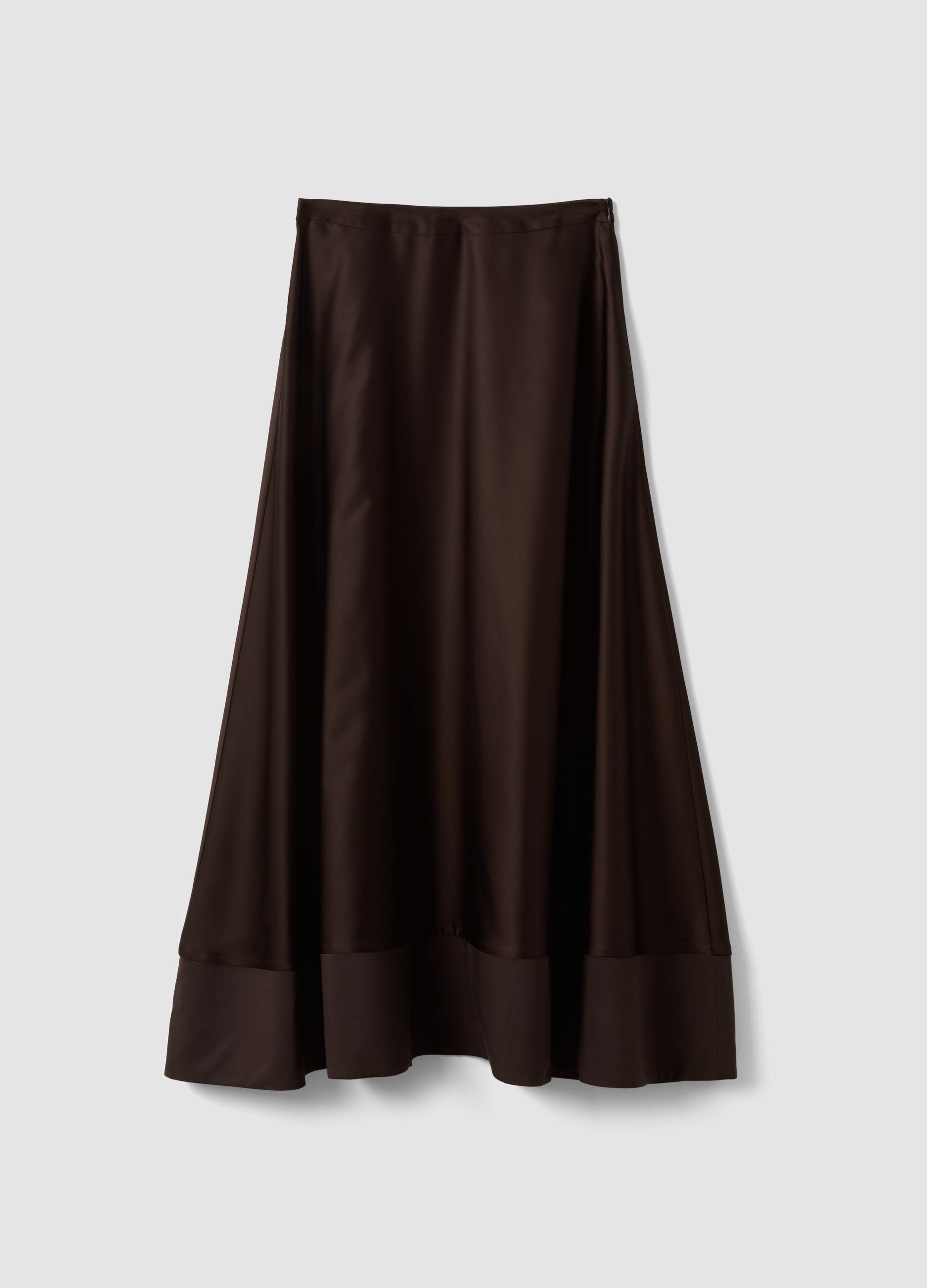 Long brown viscose-blend satin skirt