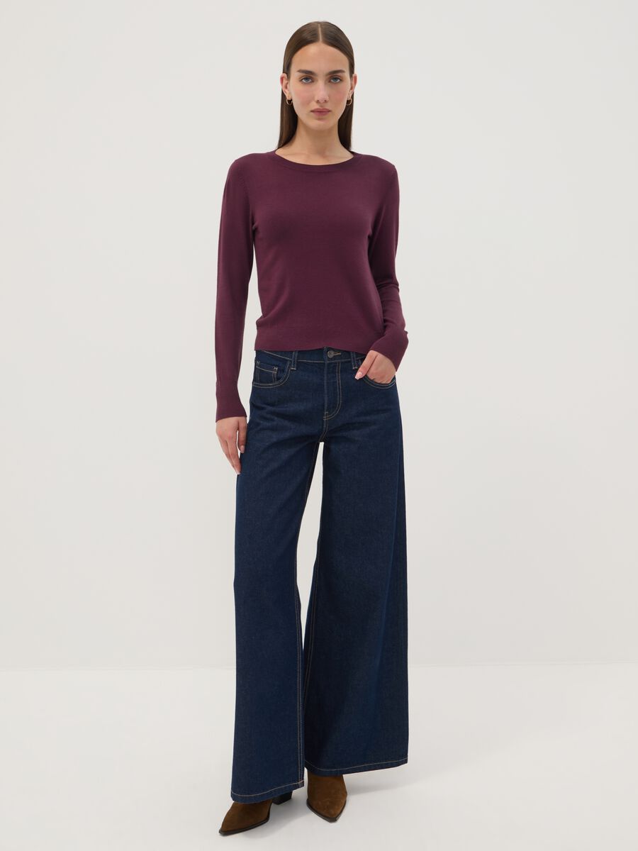 Purple viscose-blend crew-neck top_1