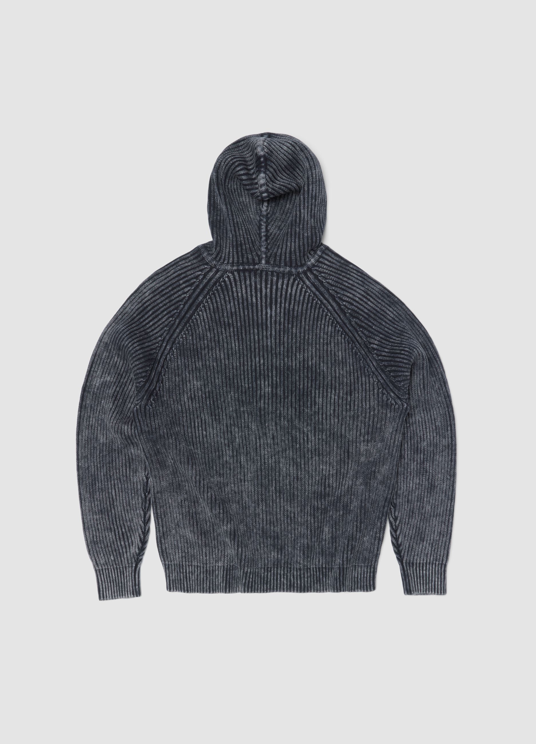 Vintage Grey Ribbed Knit Hoodie