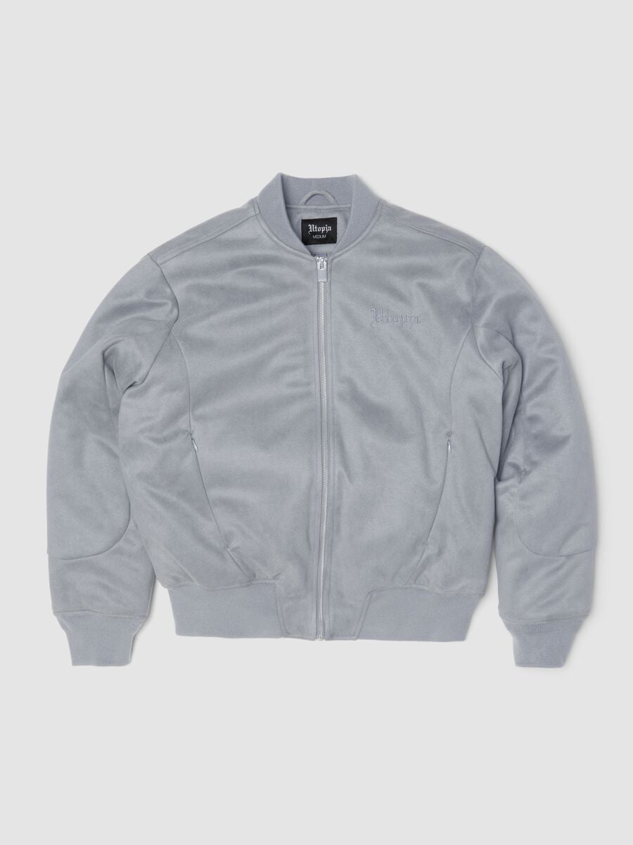 Faux Suede Bomber Jacket Light Grey_0