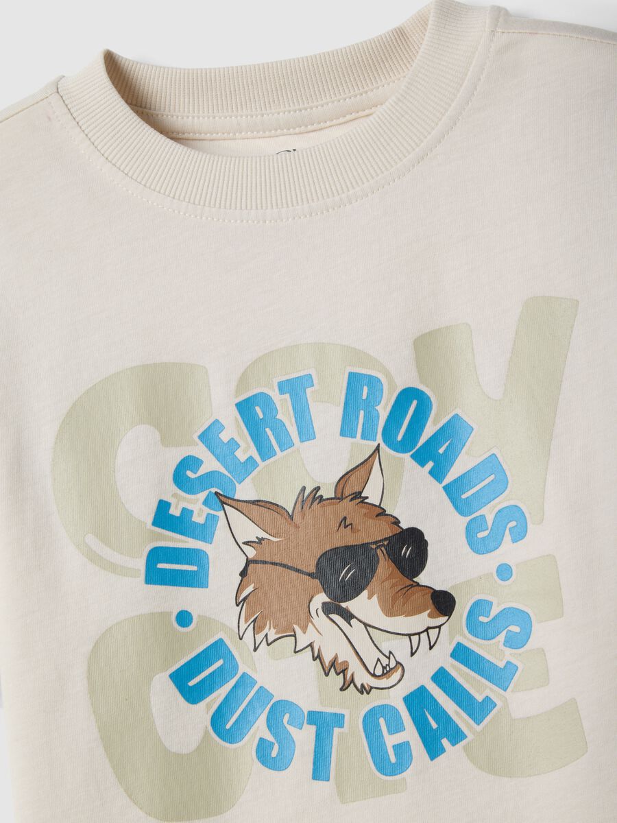 T-shirt in puro cotone beige regular fit per bambino con stampa_3