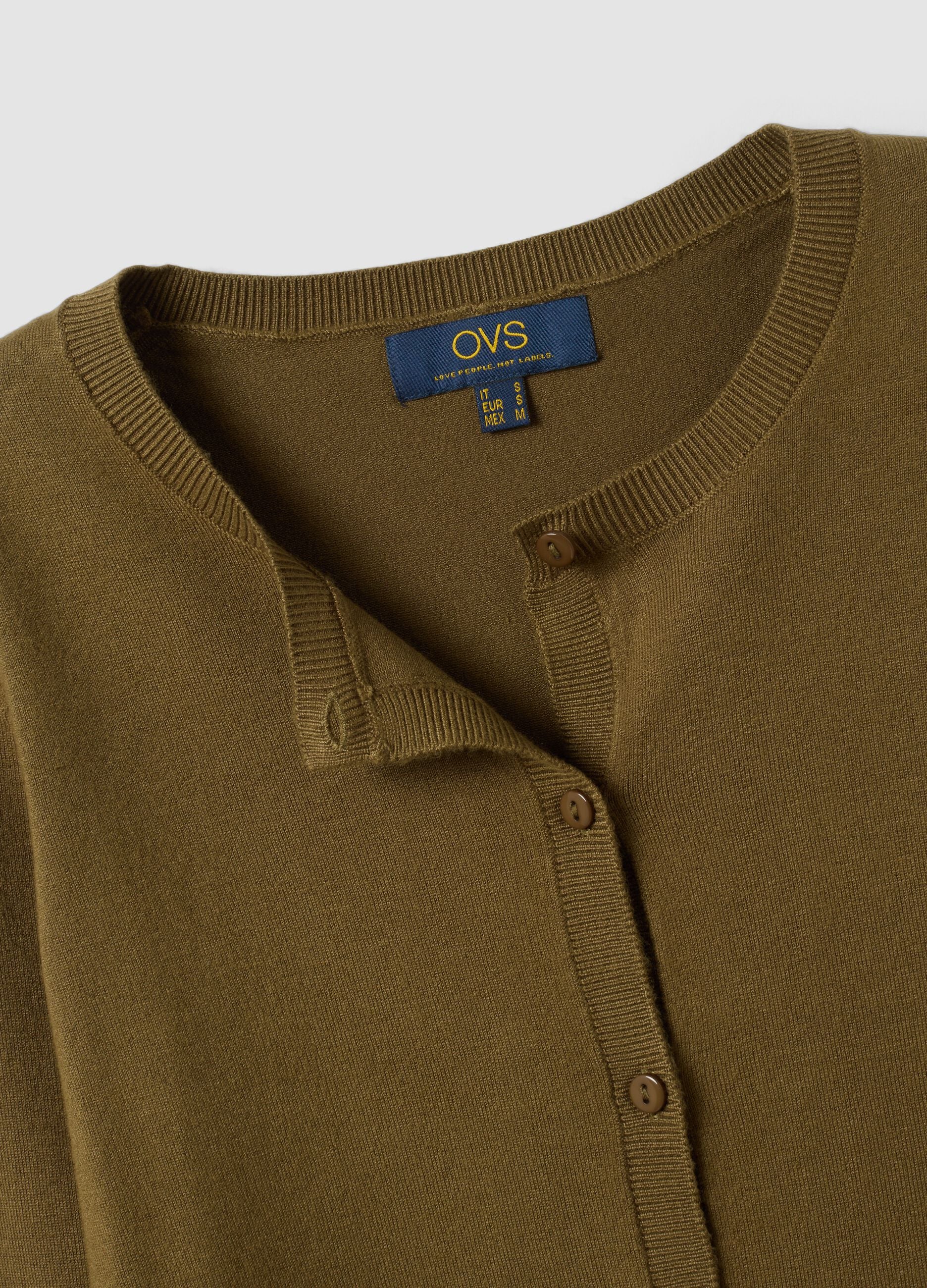 Green viscose-blend crew-neck cardigan, regular fit
