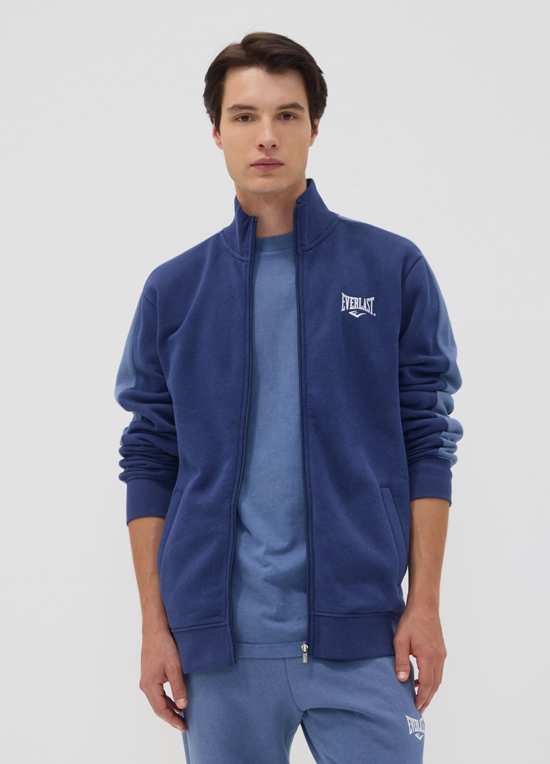 Navy full-zip cotton-blend hoodie with logo
