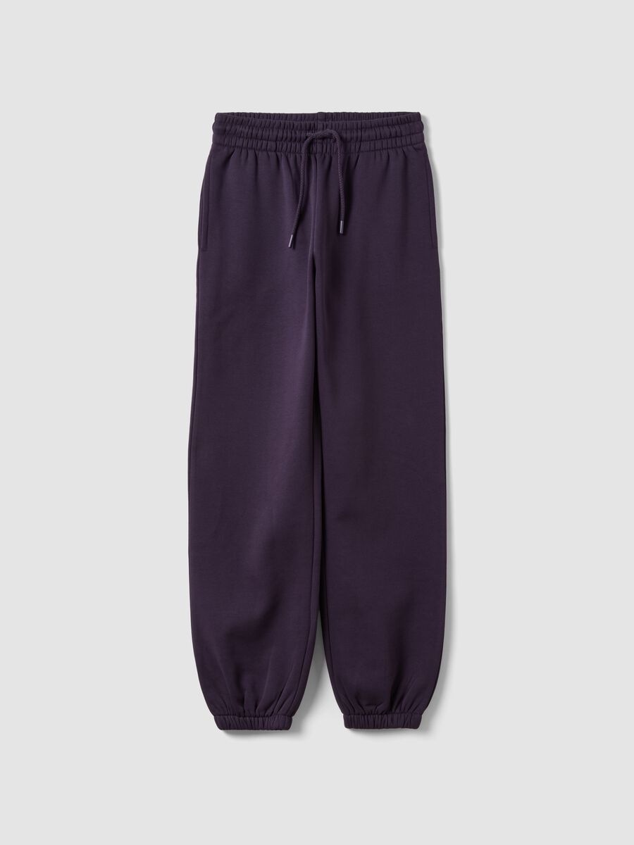 Purple cotton-blend jogger trousers with elasticated waist, regular fit_0