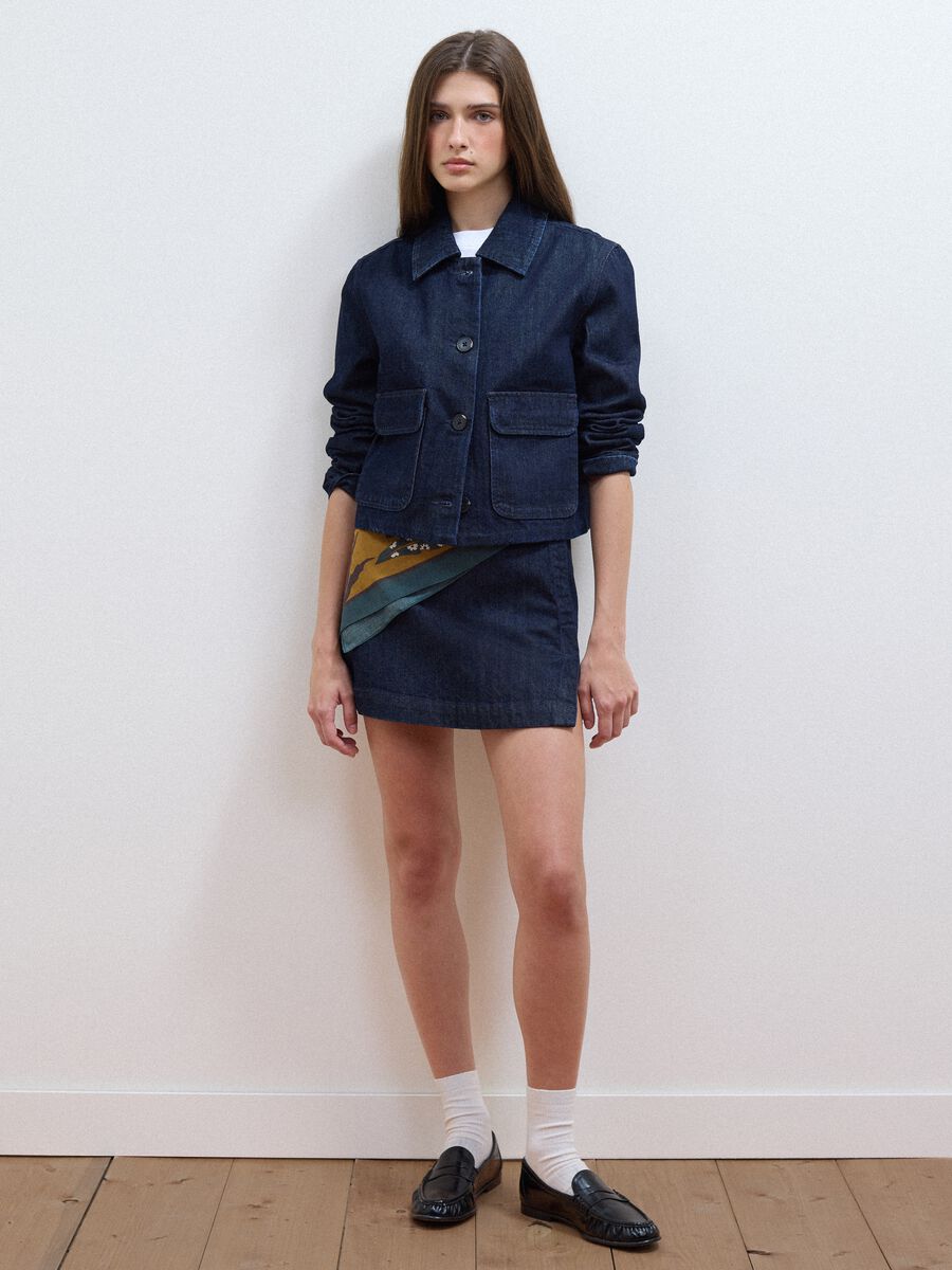 Blue cropped pure cotton denim jacket, regular fit_2