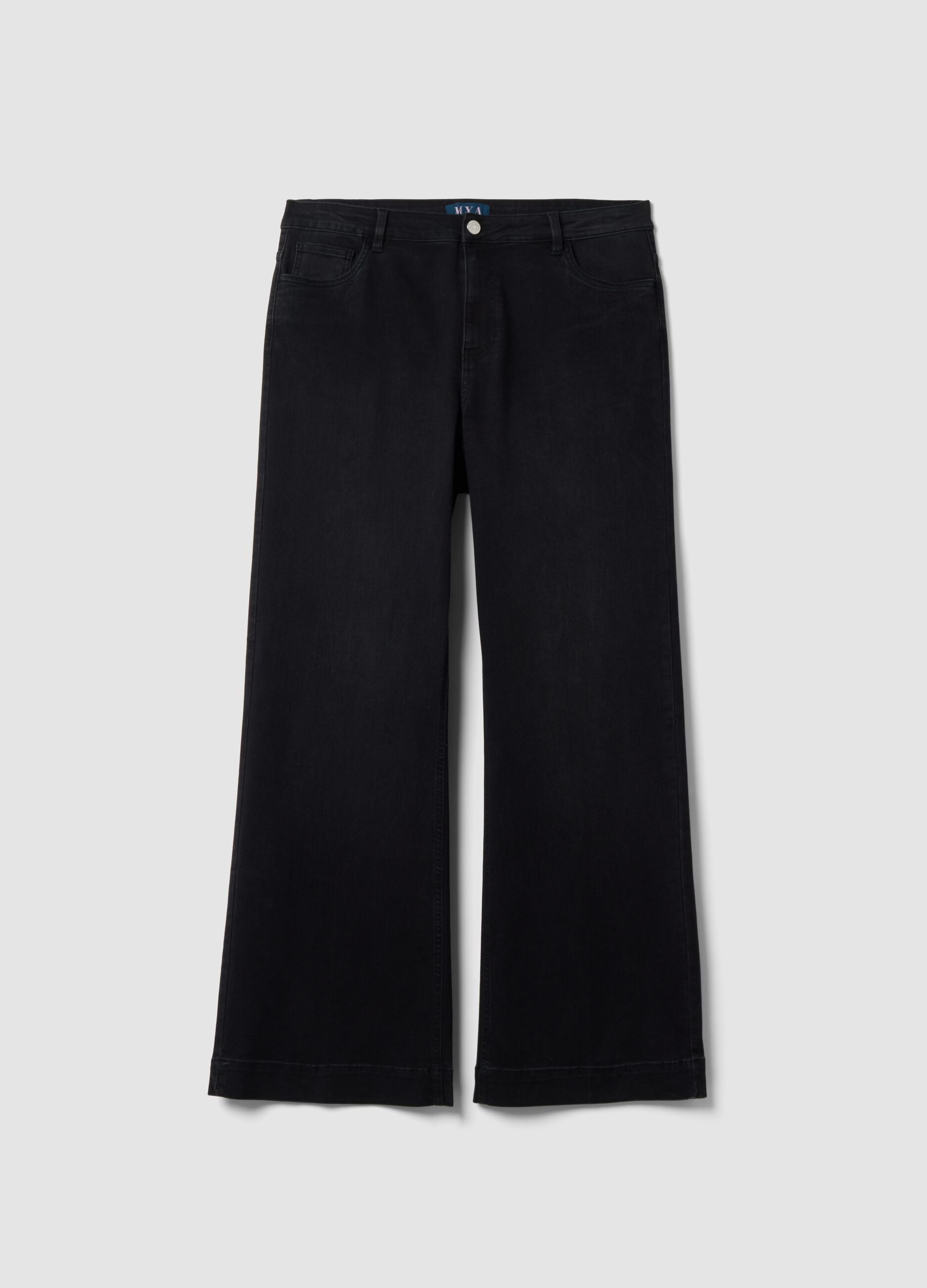 Black cotton and stretch viscose denim jeans with bootcut fit