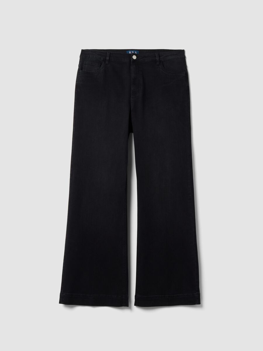 Black cotton and stretch viscose denim jeans with bootcut fit_4