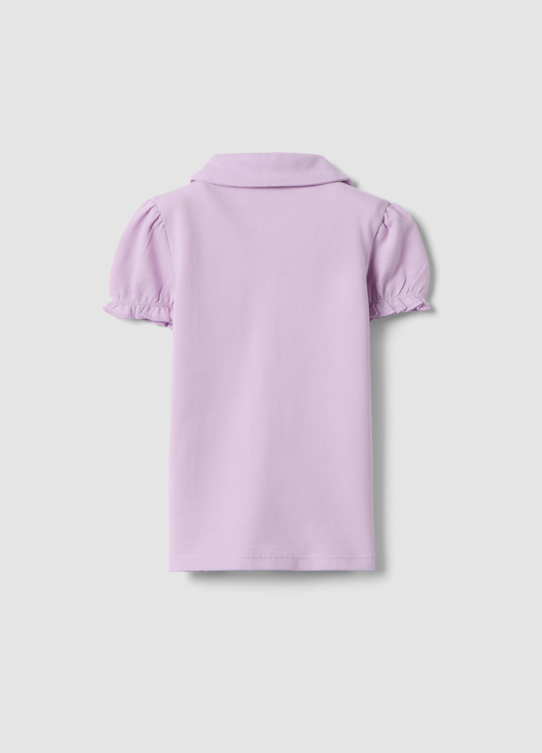 Girls' regular fit violet pure cotton polo with gathered sleeves