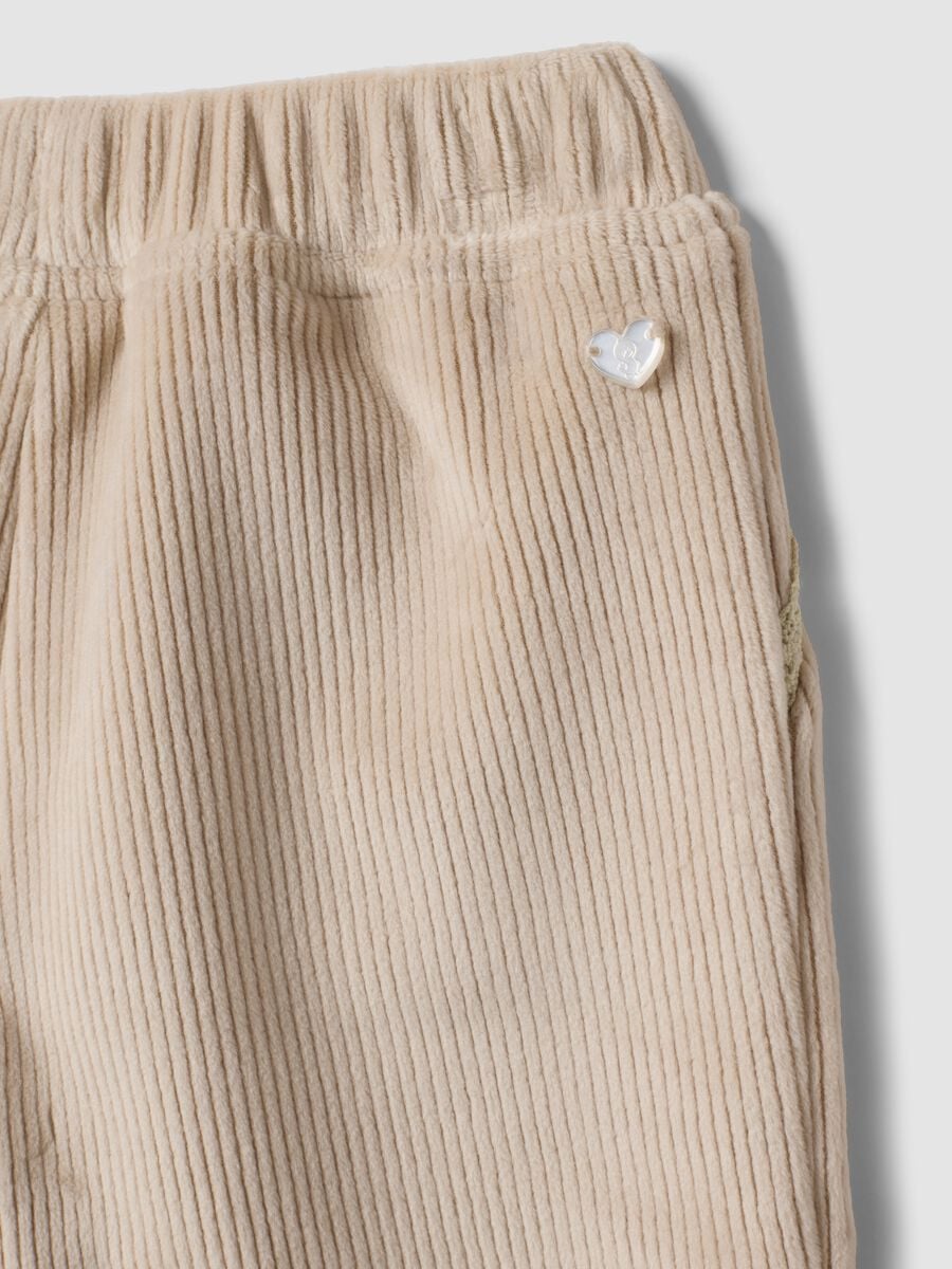 Beige ribbed stretch trousers for baby girl_3