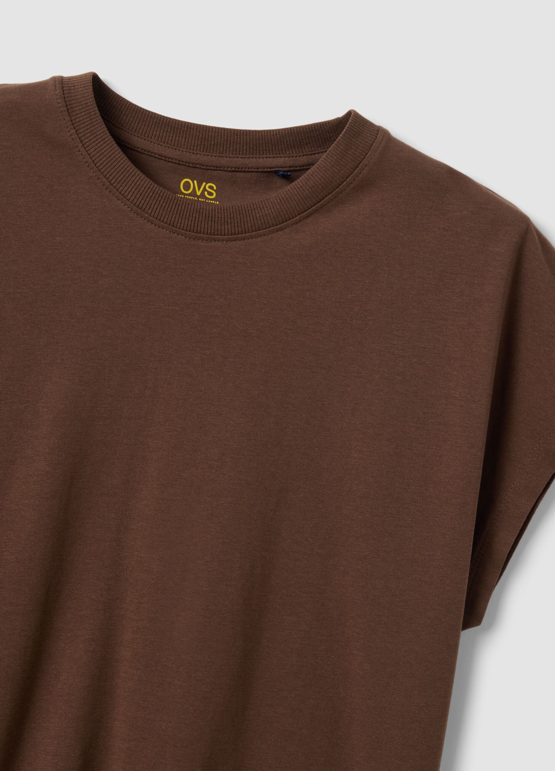 Brown fitted pure cotton short-sleeve T-shirt