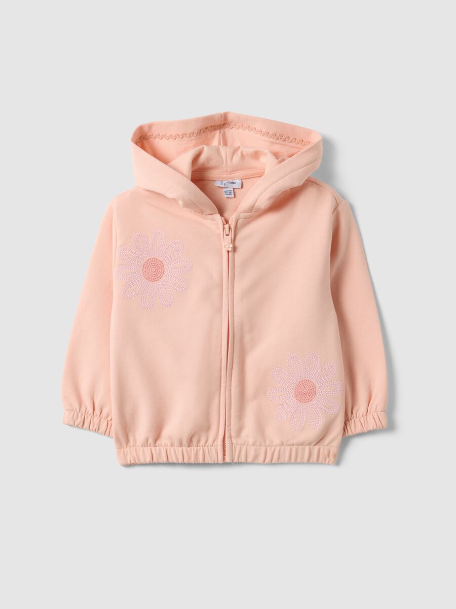Felpa in cotone elasticizzato rosa da bimba regular fit con fiori_0