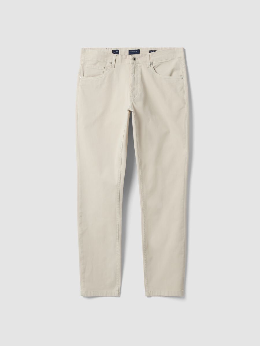 Pantaloni beige in twill di cotone elasticizzato slim fit_0