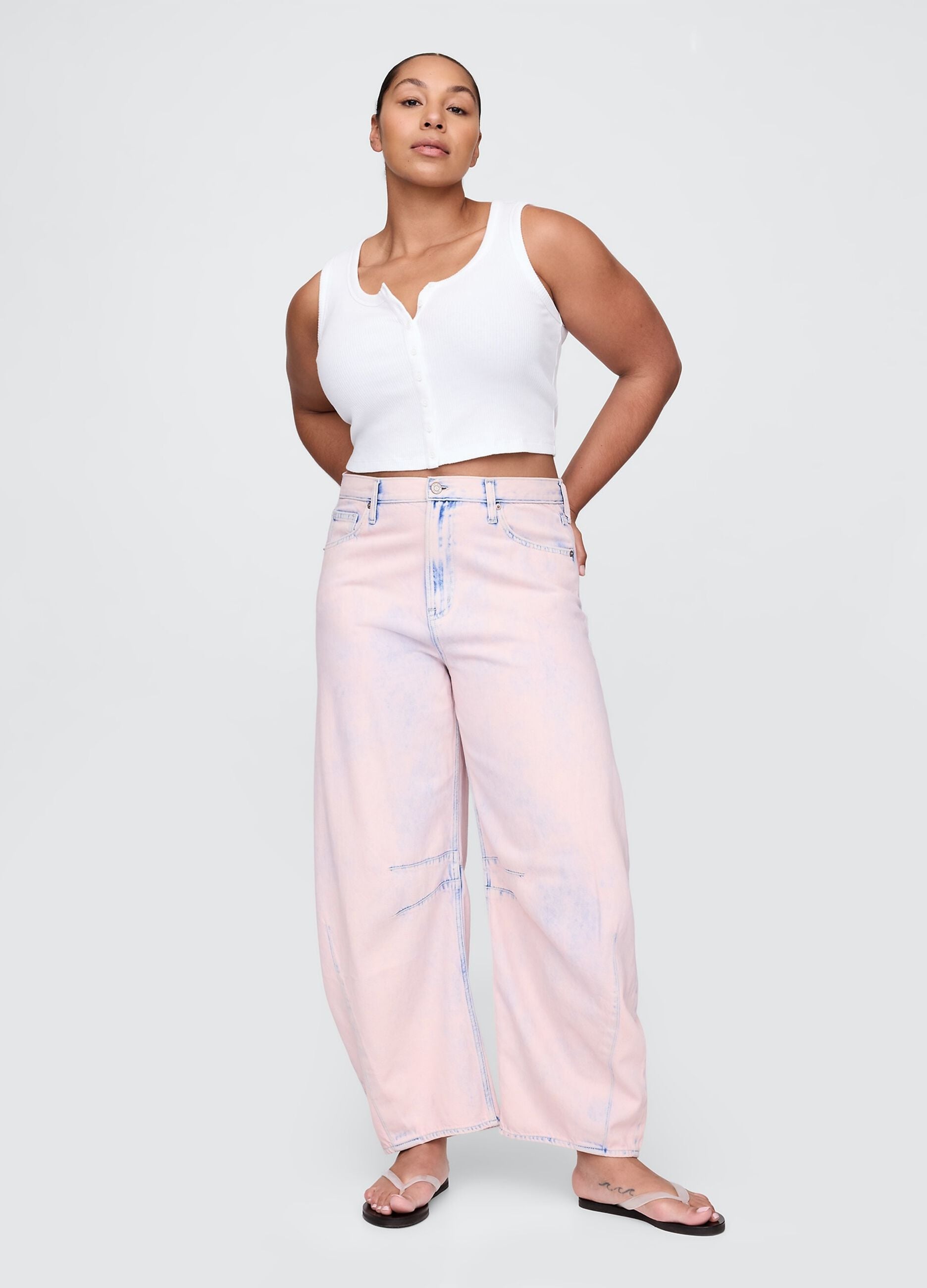 Pink denim trousers with regular fit