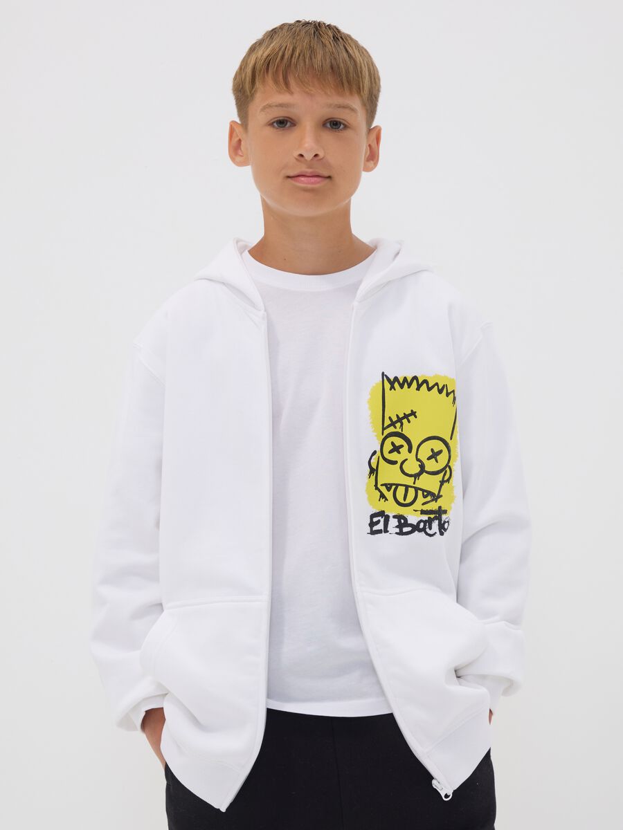 White pure-cotton hooded sweatshirt with Simpsons print for boys_0