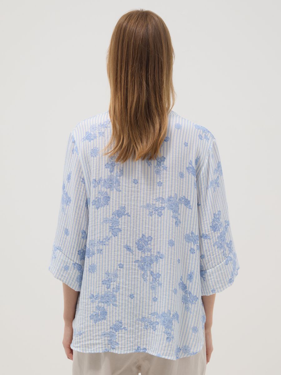 Light Blue Viscose-Blend Blouse with Stripes and Floral Print_3