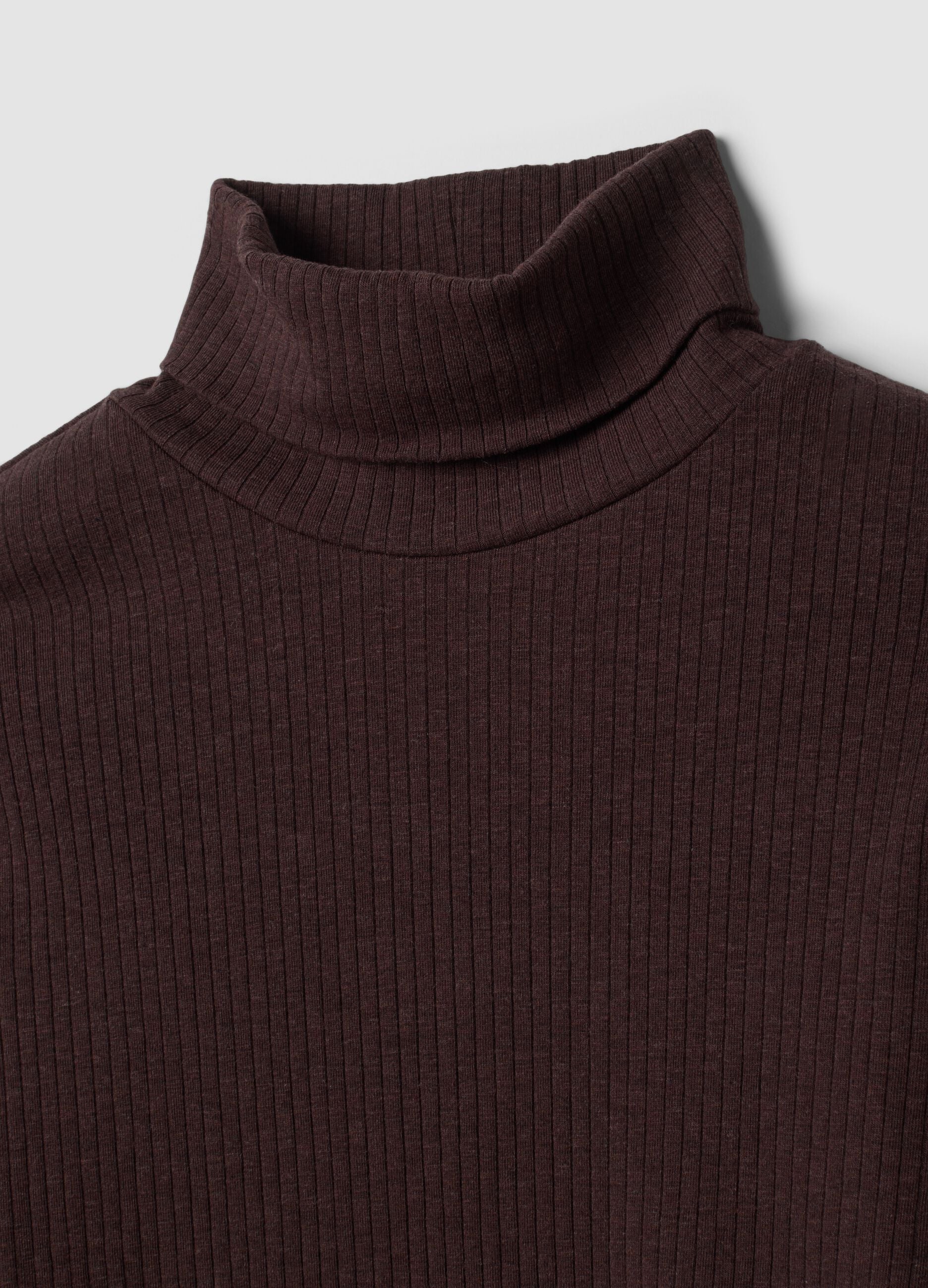 Brown ribbed stretch-cotton crew-neck T-shirt, regular fit