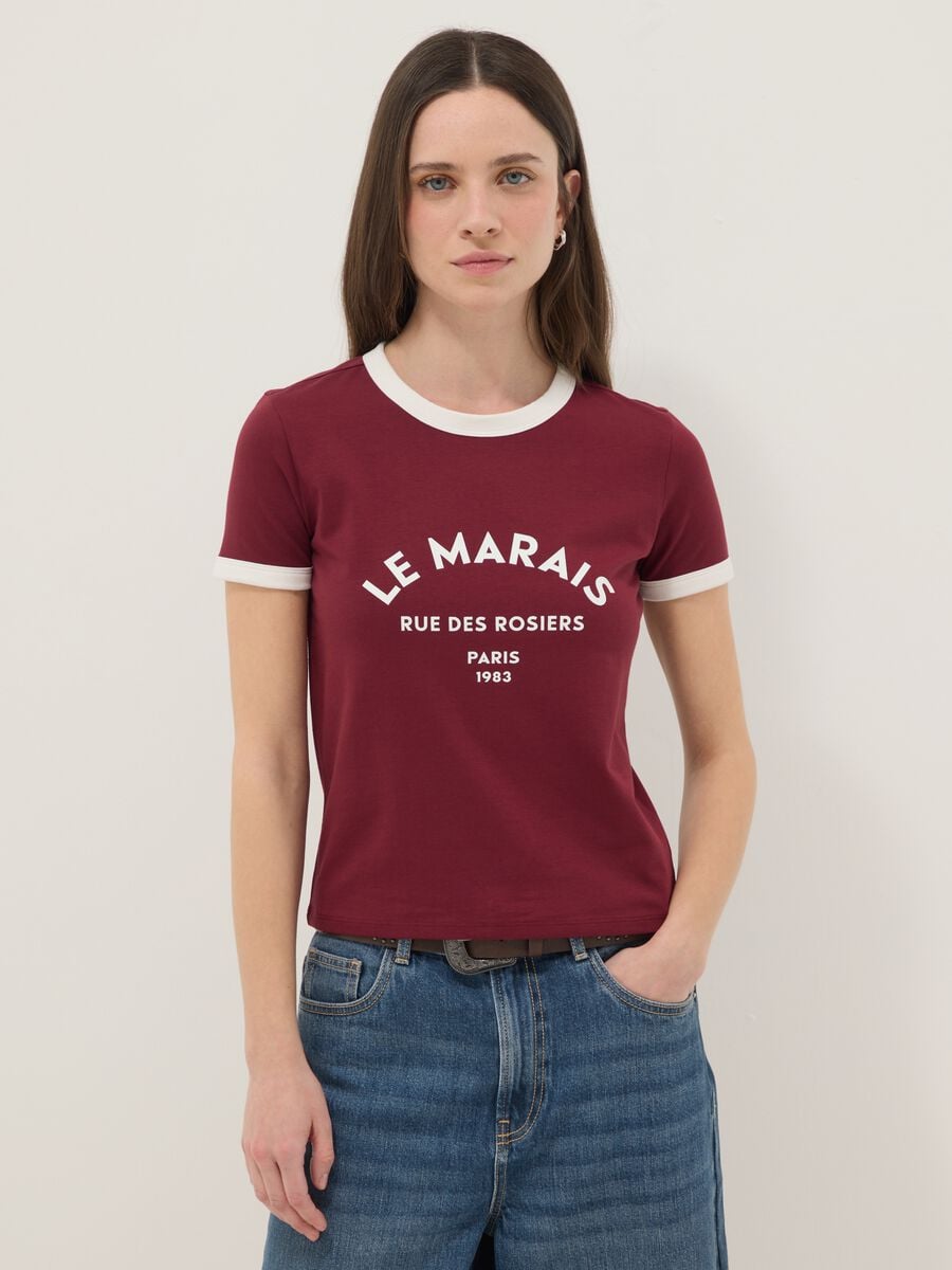 Red stretch cotton regular fit t-shirt with print_1