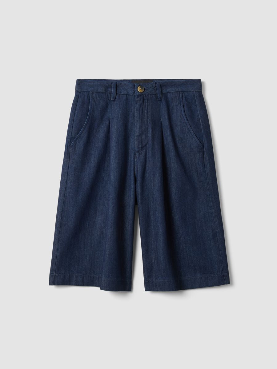 Wide leg pure cotton blue shorts_4