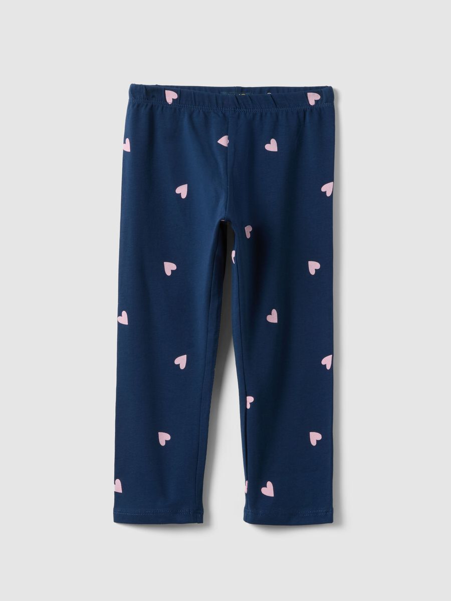 Girls' slim fit blue stretch cotton leggings with patterns_0