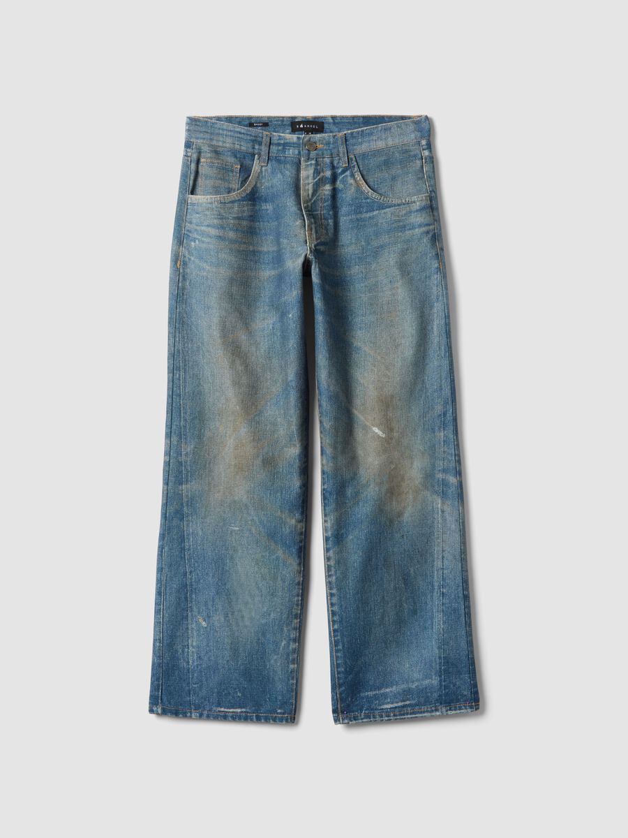 Regular fit blue denim cotton baggy jeans_4