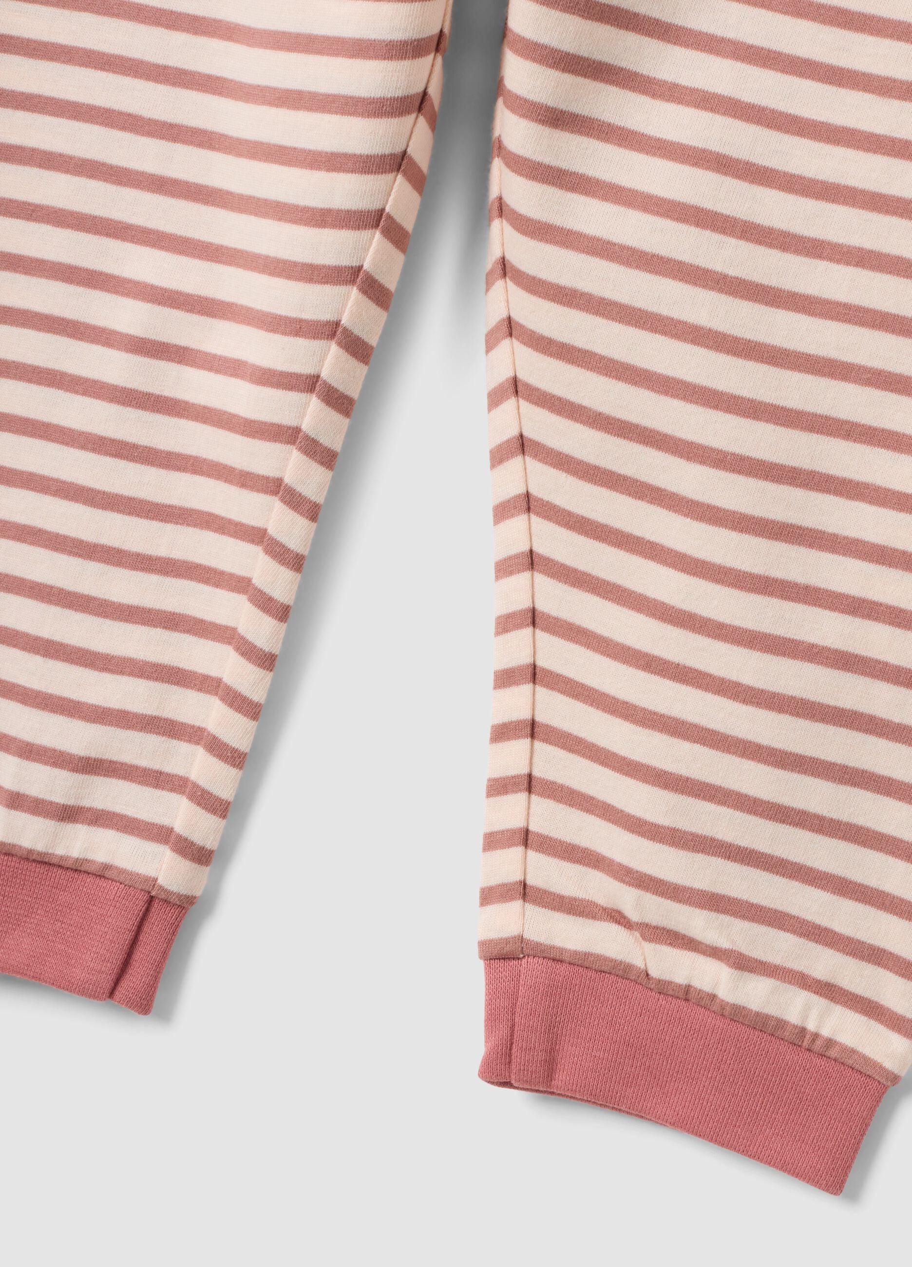 Pink striped pure organic cotton pyjamas with crew neck