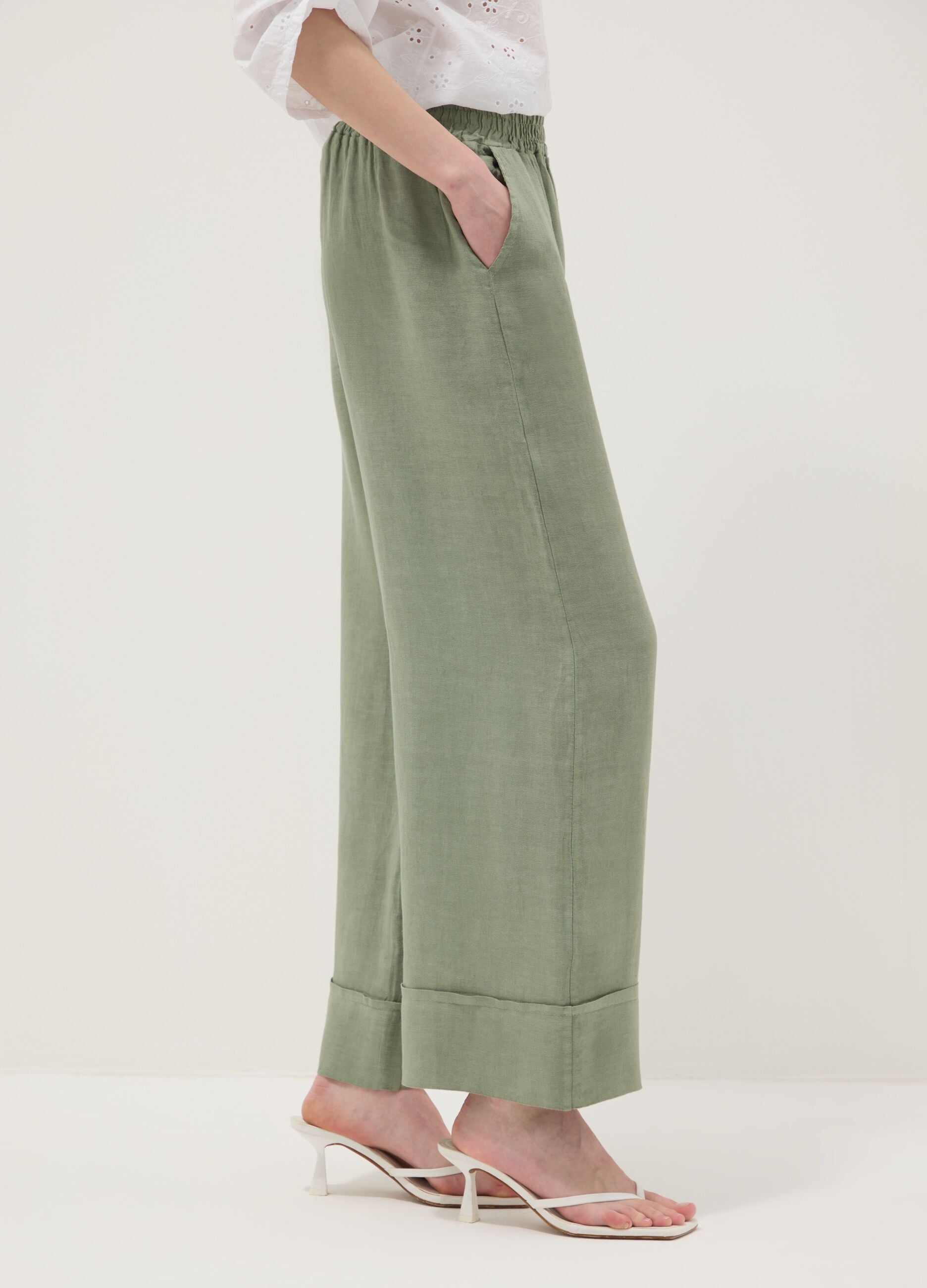 Green pure linen regular-fit trousers