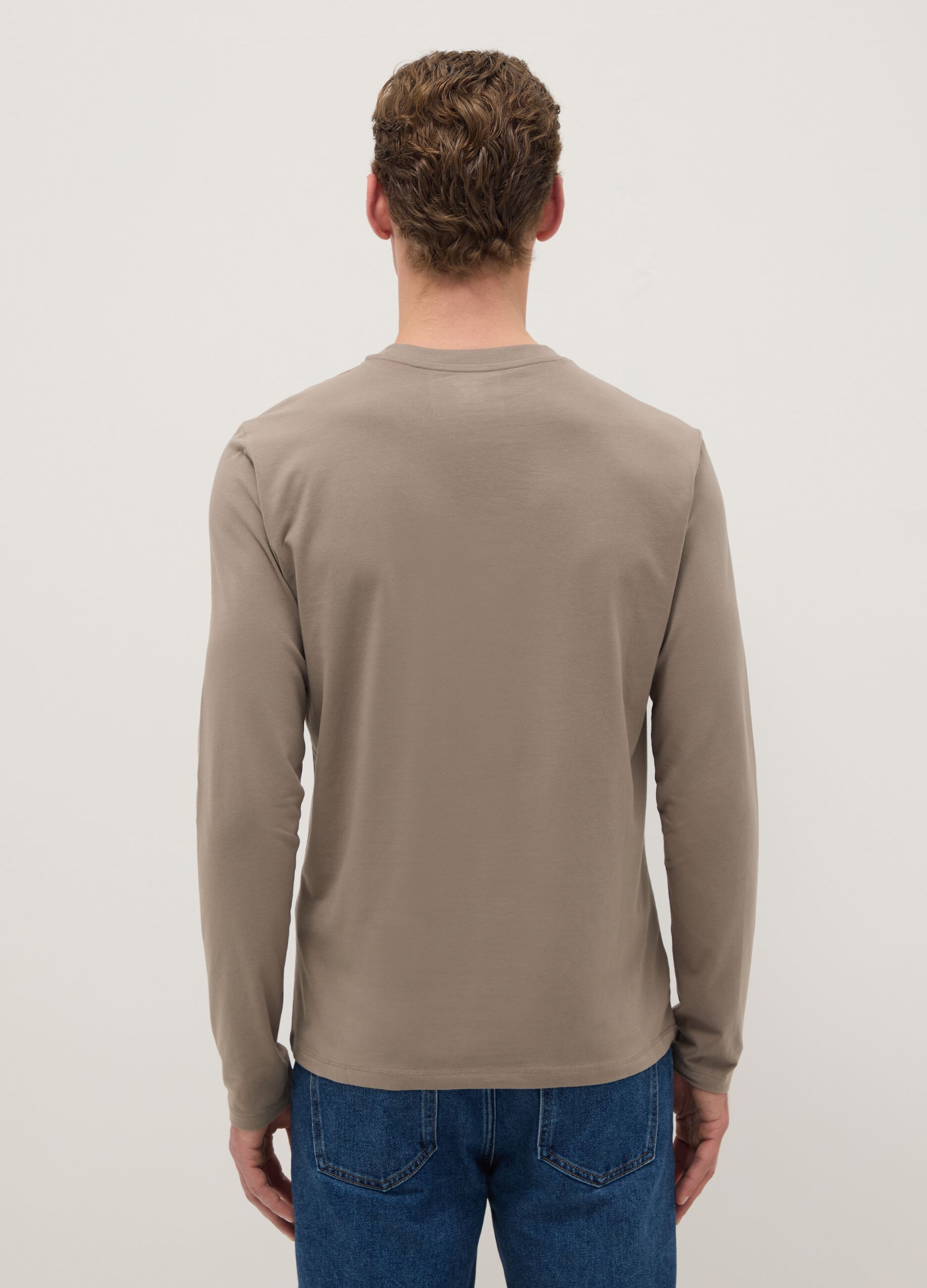 Beige long-sleeve stretch cotton t-shirt regular fit
