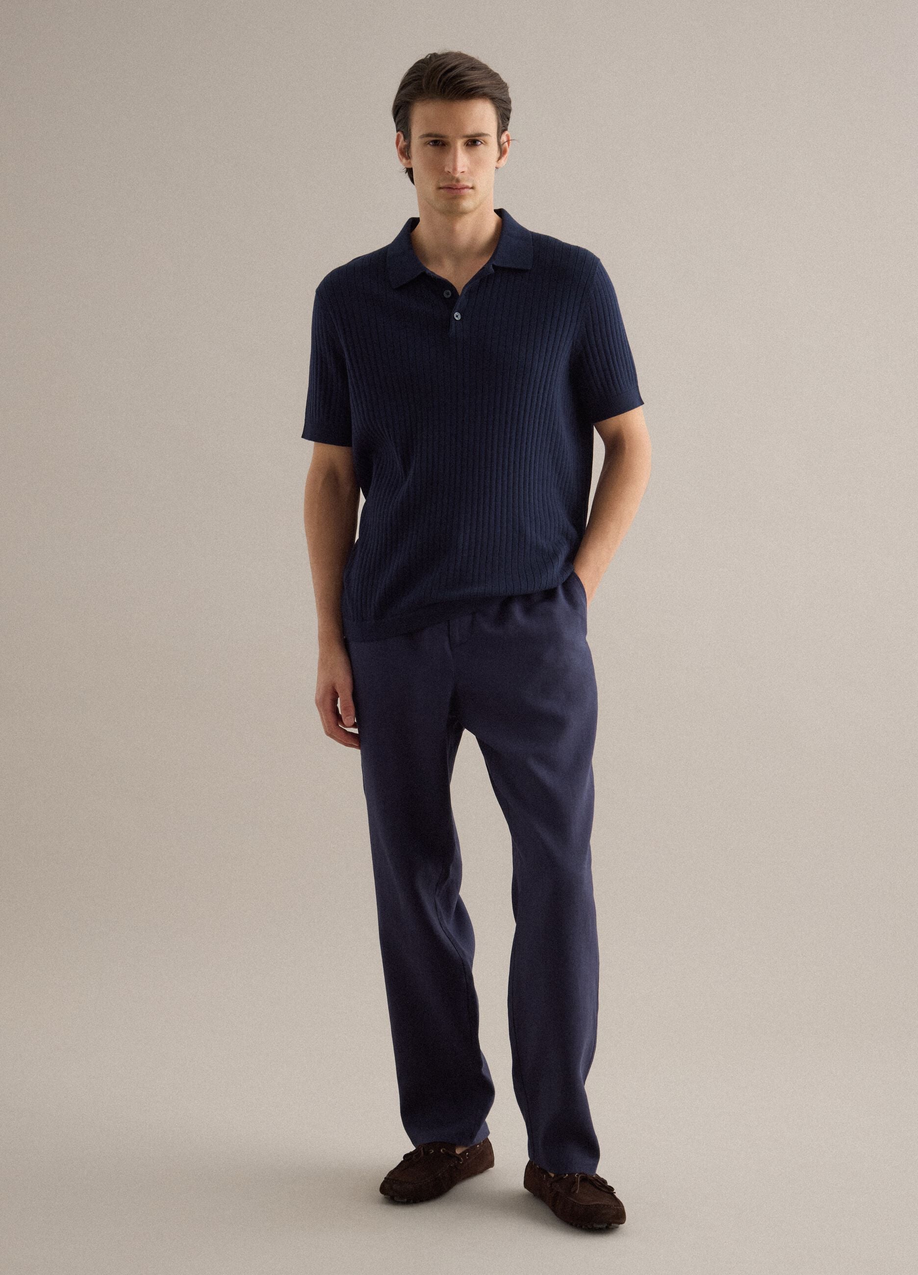 Regular fit pure linen blue trousers