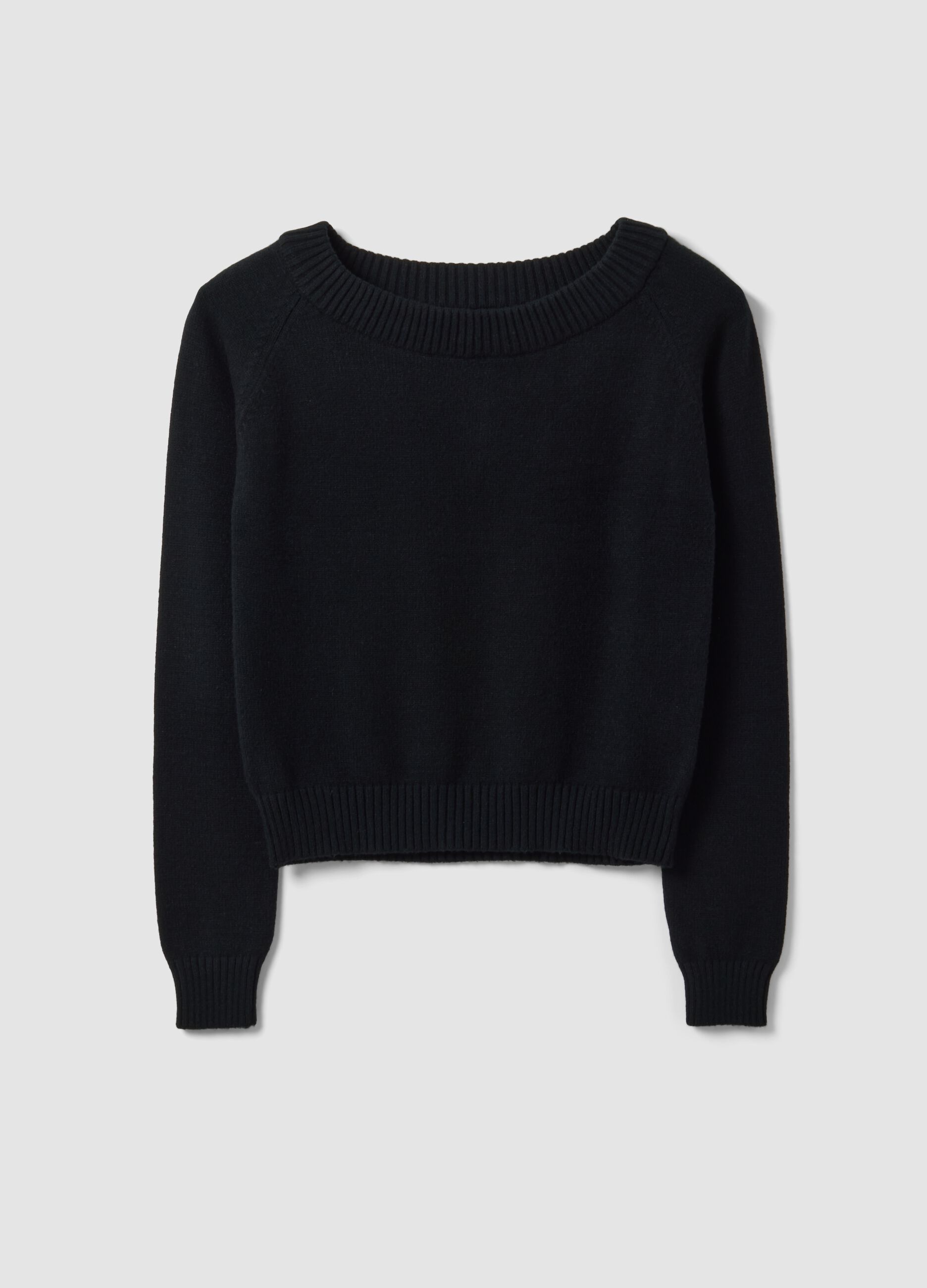 Black fitted viscose-blend top with boat neck