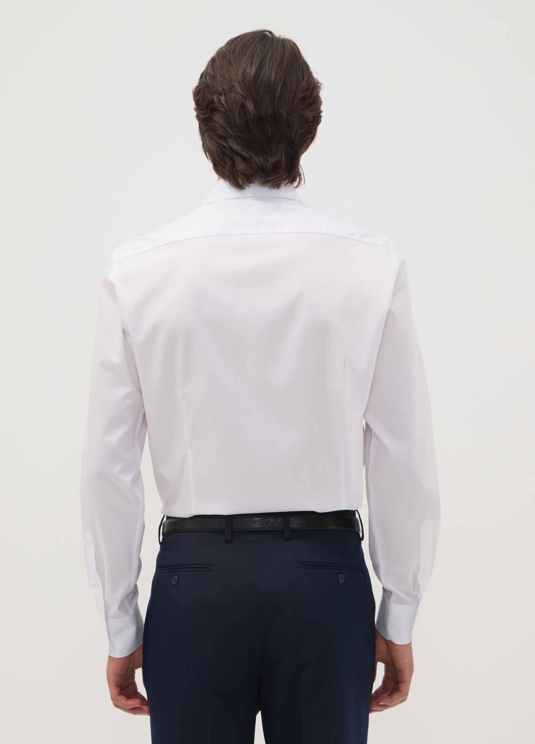 White slim-fit pure cotton shirt with French collar, non-iron