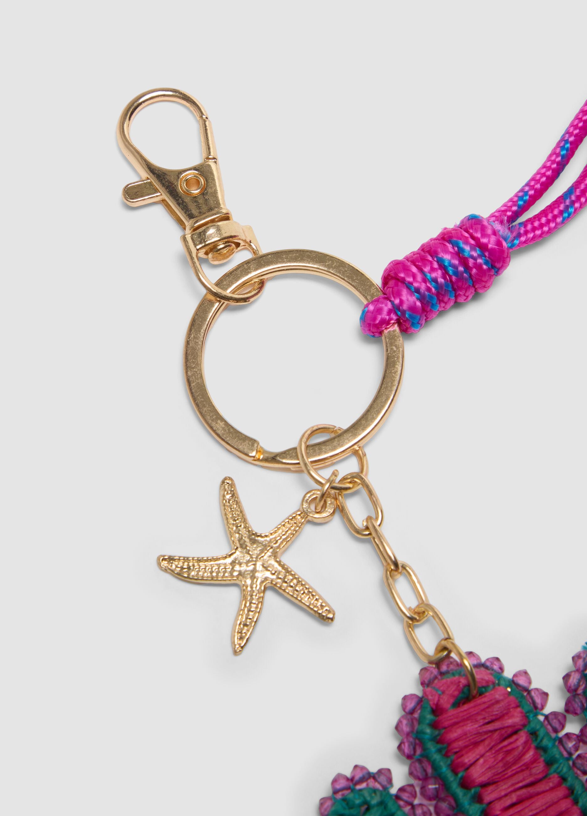 Pink pure cotton keyring with cactus charm