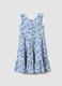 Blue sleeveless stretch jersey dress with floral print for girls_0